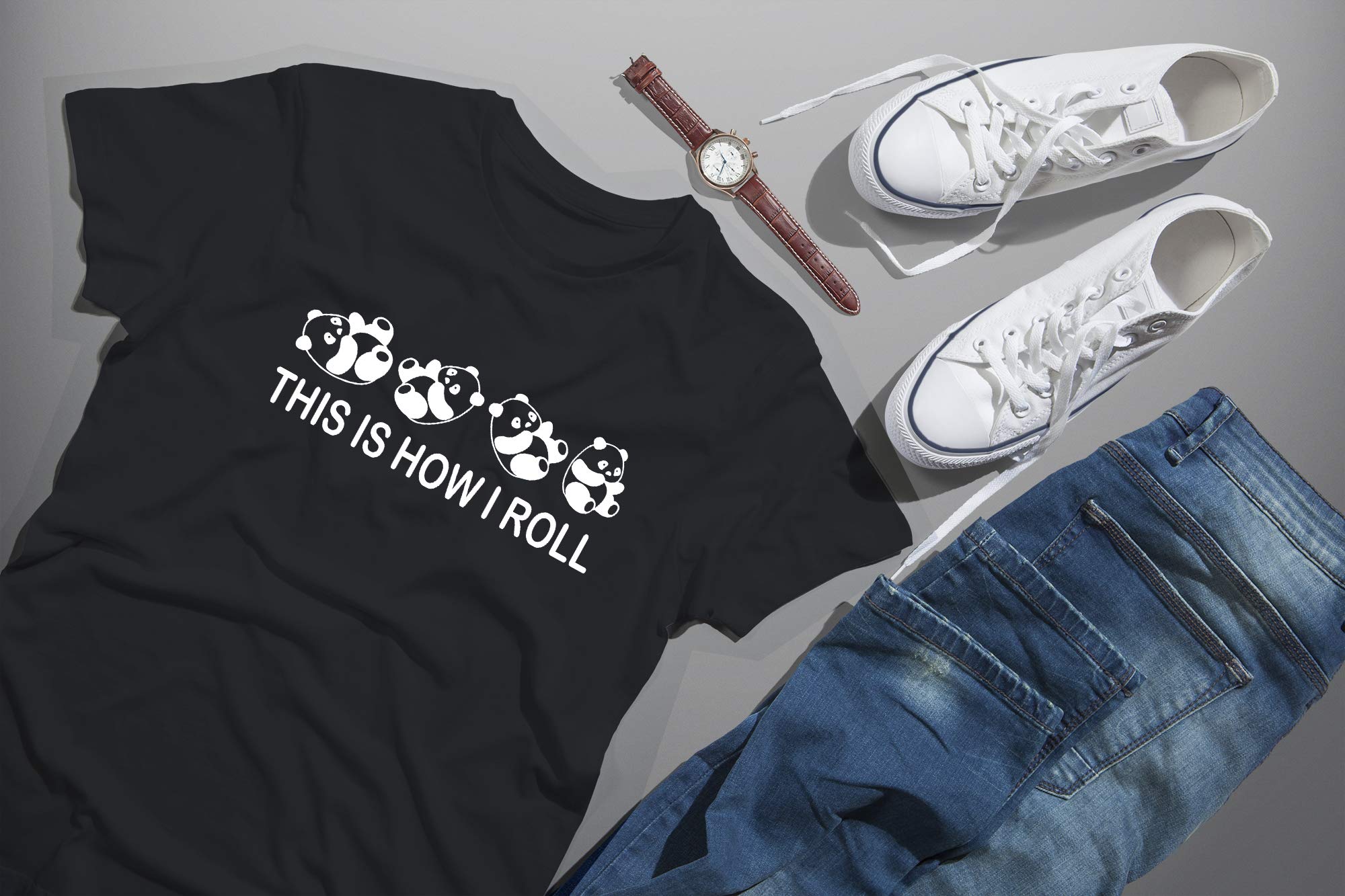 Funny Sarcastic 'This is How I Roll' Panda T-Shirt for Men - Cute Rolling Panda Graphic Tee - Perfect for Casual Wear, Gifts & Sarcasm Lovers