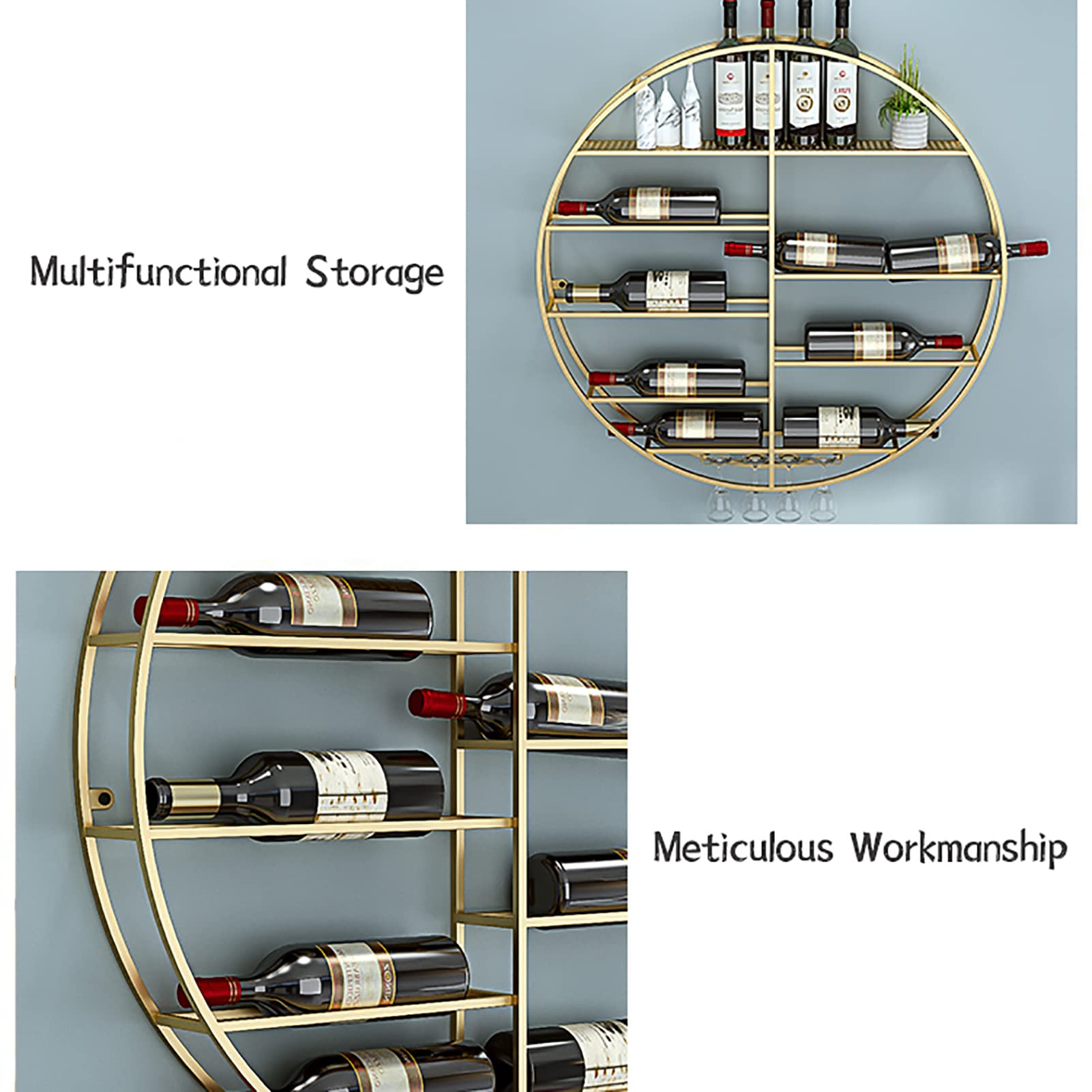 Wall Mounted Wine Rack - Round Metal Hanging Wine Glass Holder for Bar, Kitchen & Wine Cellar | Space-Saving Storage Solution for Wine Enthusiasts