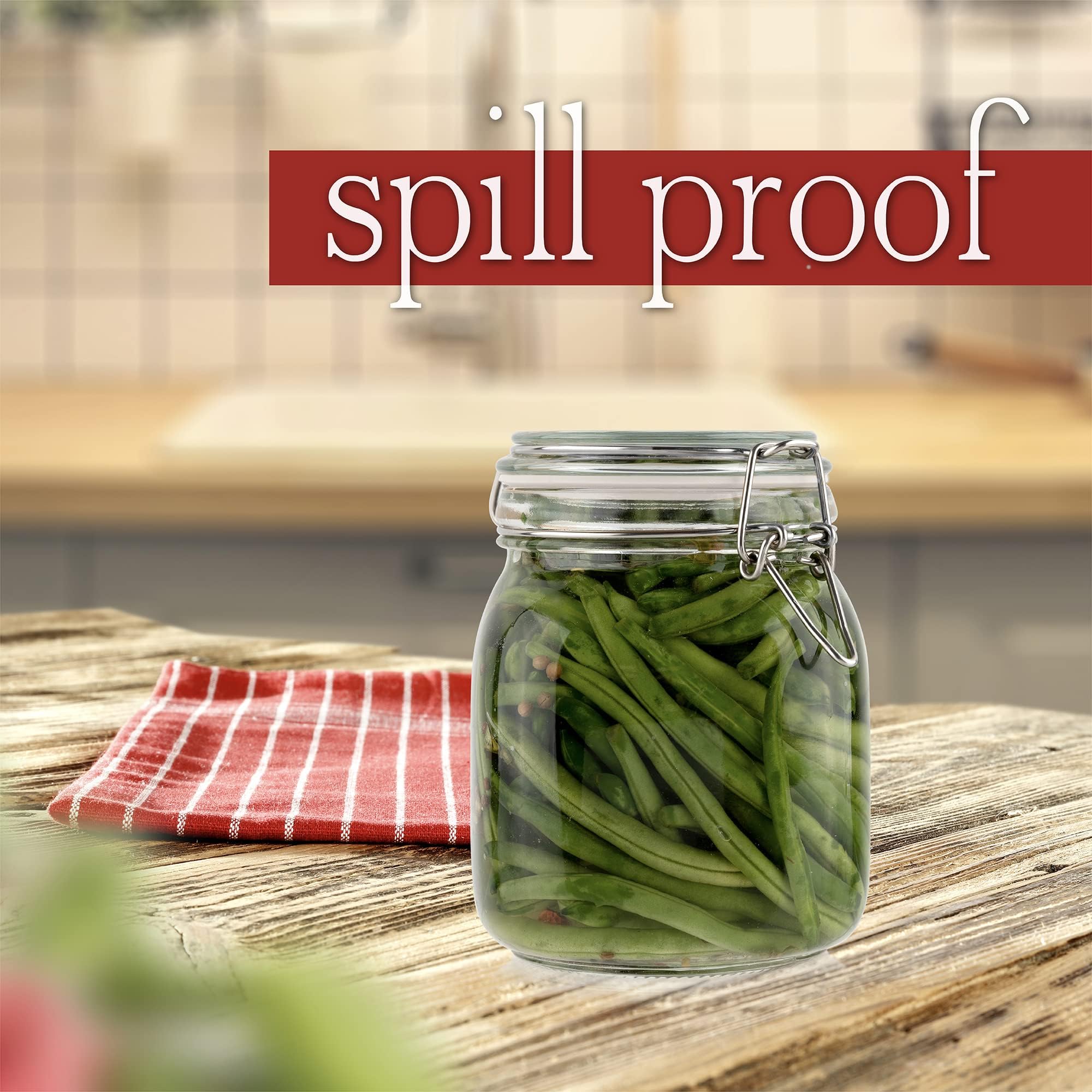 Galashield 32 oz Glass Jars with Airtight Lids - Leak Proof Food Storage Containers for Kitchen, Pantry & Meal Prep | BPA-Free Canisters for Dry Goods, Spices & Bulk Foods