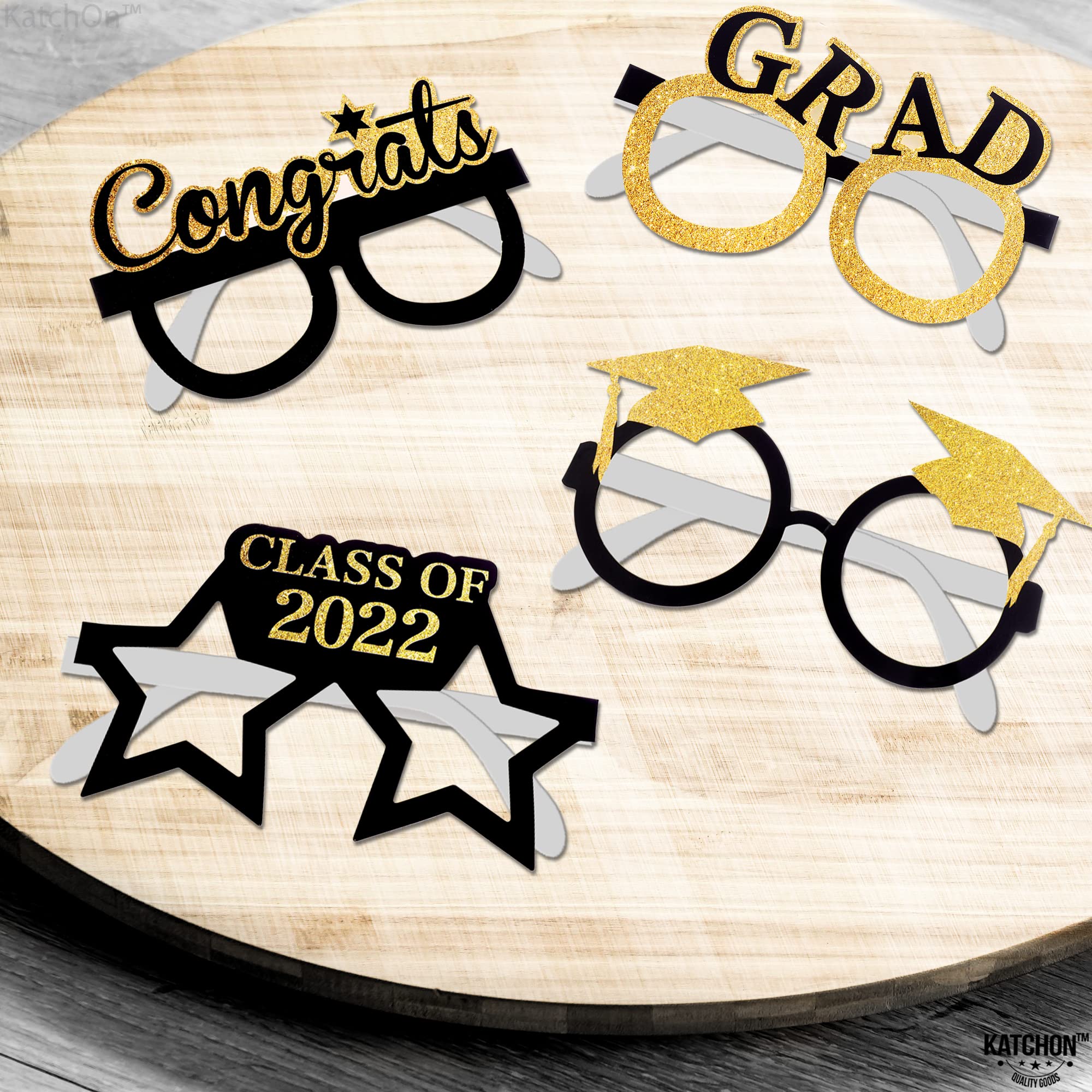 2024 Graduation Glasses - Black & Gold Photo Booth Props (Pack of 12) | Graduation Party Decorations, Graduation Favors for College & High School Celebrations | Perfect for Graduation Photos, Parties & Events