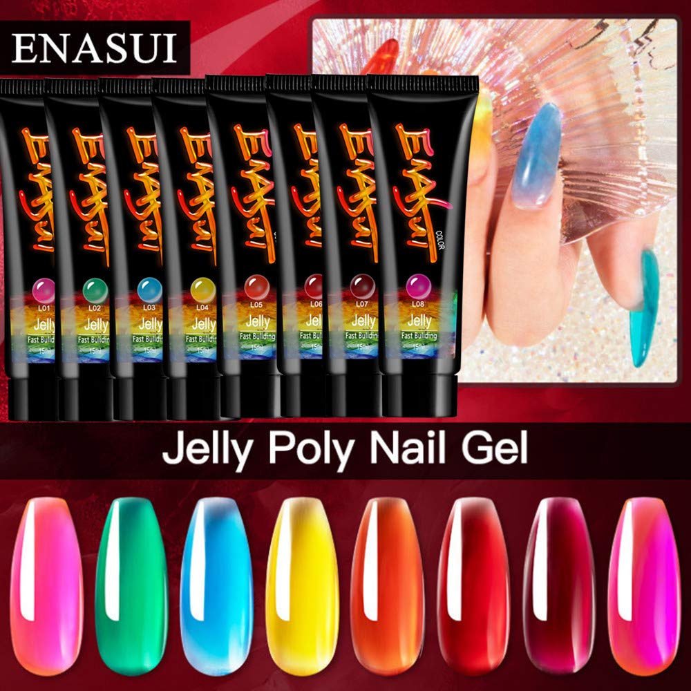 17Pcs Nail Extension Gel Kit with Crystal Jelly, Base Coat, Top Coat & Slip Solution - Professional Poly Nail Art Enhancement Set for Salon & Home Manicure