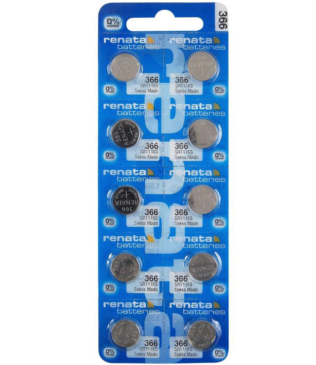 Renata 366 SR1116SW Silver Oxide Watch Batteries - 1.55V Long-Lasting Power (10-Pack) for Watches, Calculators & Medical Devices