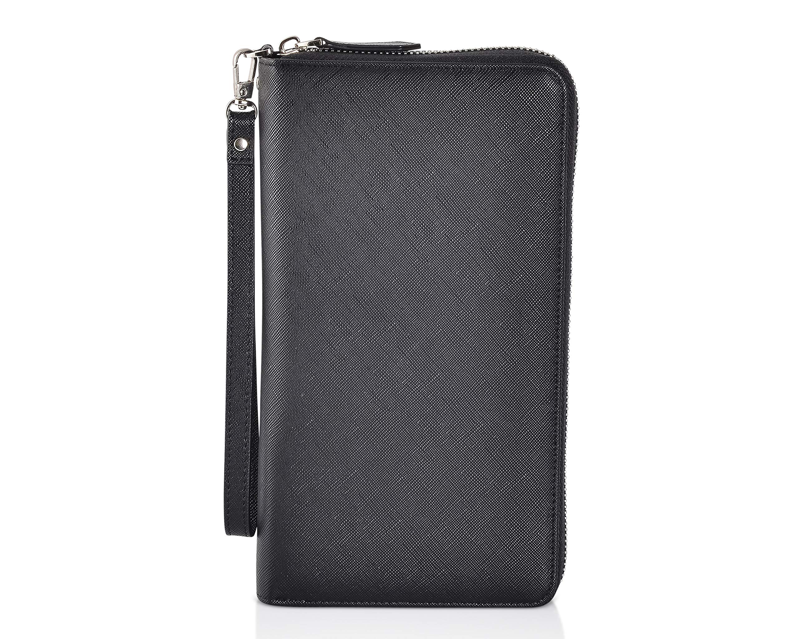 EXOS Women’s Large Capacity RFID Blocking Travel Wallet with Removable Strap - Perfect for Airplane, Vacation & Everyday Use (Black)