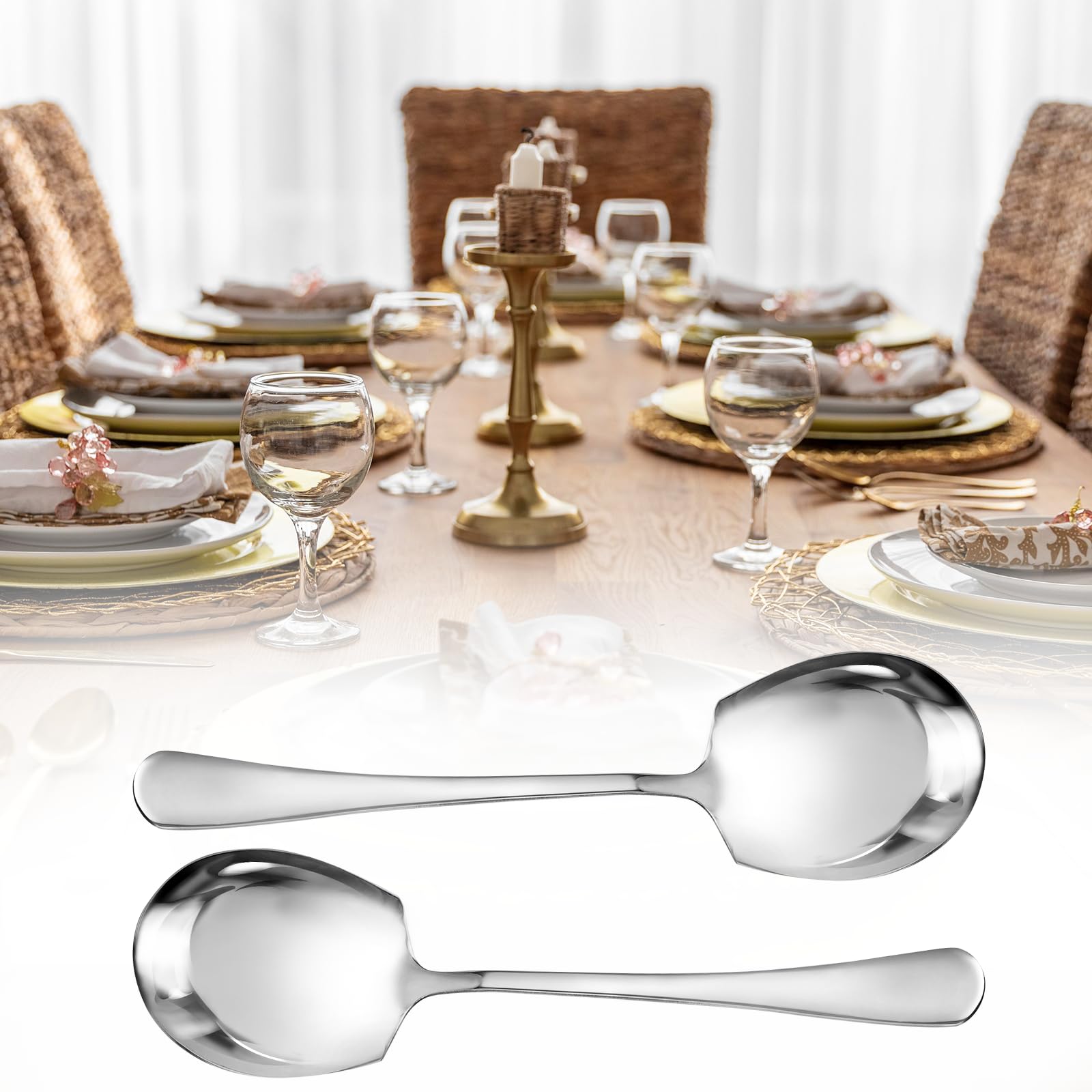 Premium Stainless Steel Serving Spoons Set - 3 Large Heavy Duty Soup Spoons with Ergonomic Long Handles for Cooking, Buffet, Catering & Dinner Parties - Dishwasher Safe Kitchen Utensils