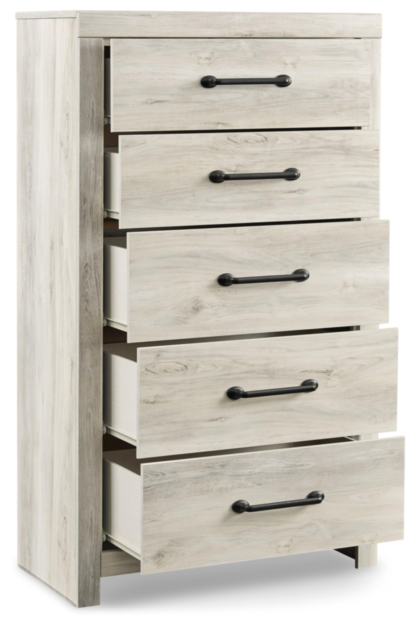 Signature Design by Ashley Cambeck Industrial 5-Drawer Chest with Safety Stop - Whitewash Finish | Modern Bedroom Dresser, Nursery Storage & Home Organization Solution