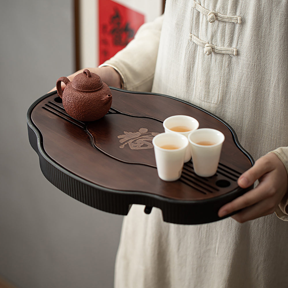 Premium Chinese Walnut Bamboo Gong Fu Tea Tray - Handcrafted Tea Ceremony Set for Traditional Brewing | Perfect for Home, Office & Zen Meditation Spaces