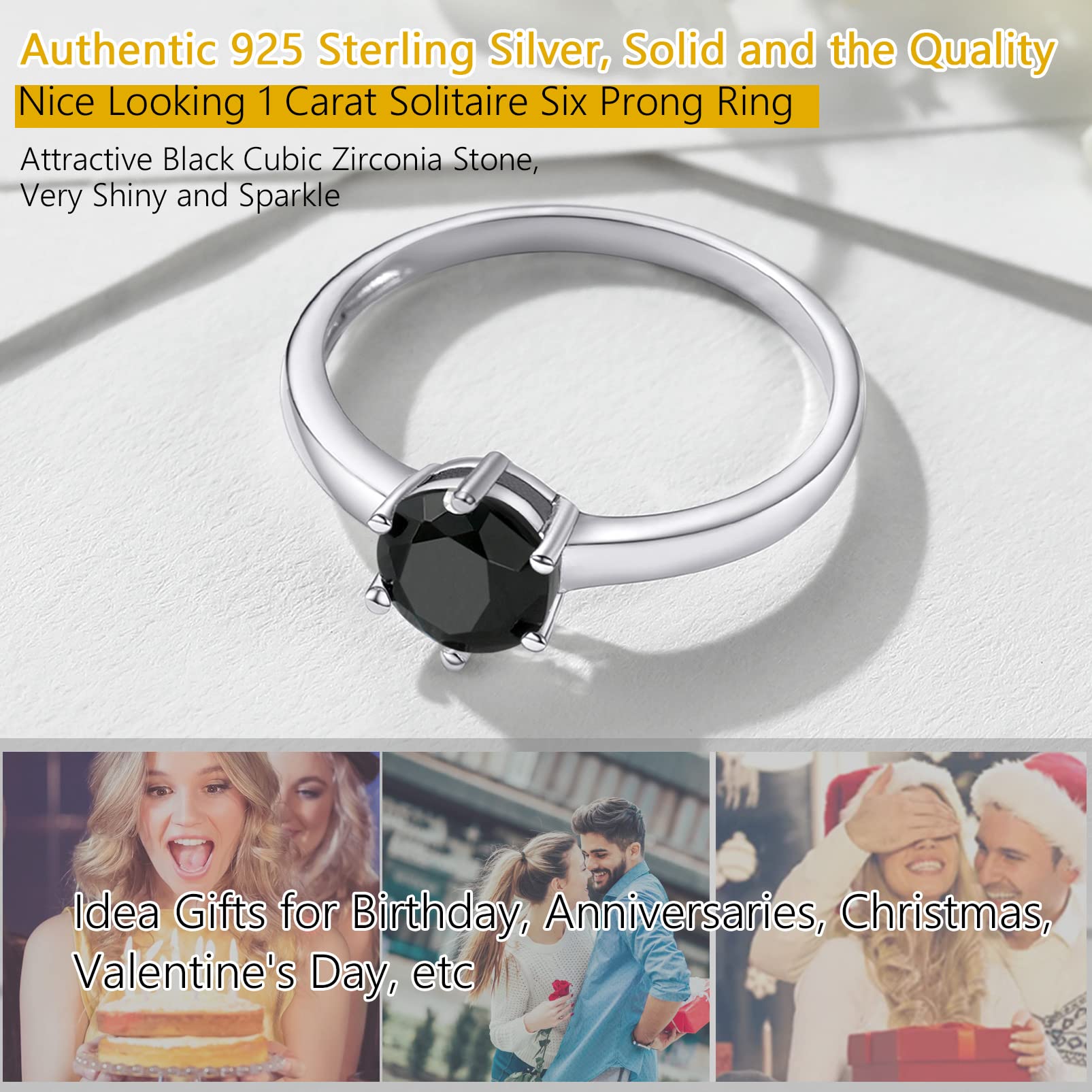 1 Carat Round Cubic Zirconia Engagement Ring for Women - 925 Sterling Silver Wedding Band with Six-Prong Solitaire Setting (Size 5-12) - Perfect for Proposals, Anniversaries & Bridal Jewelry - Gift Box Included