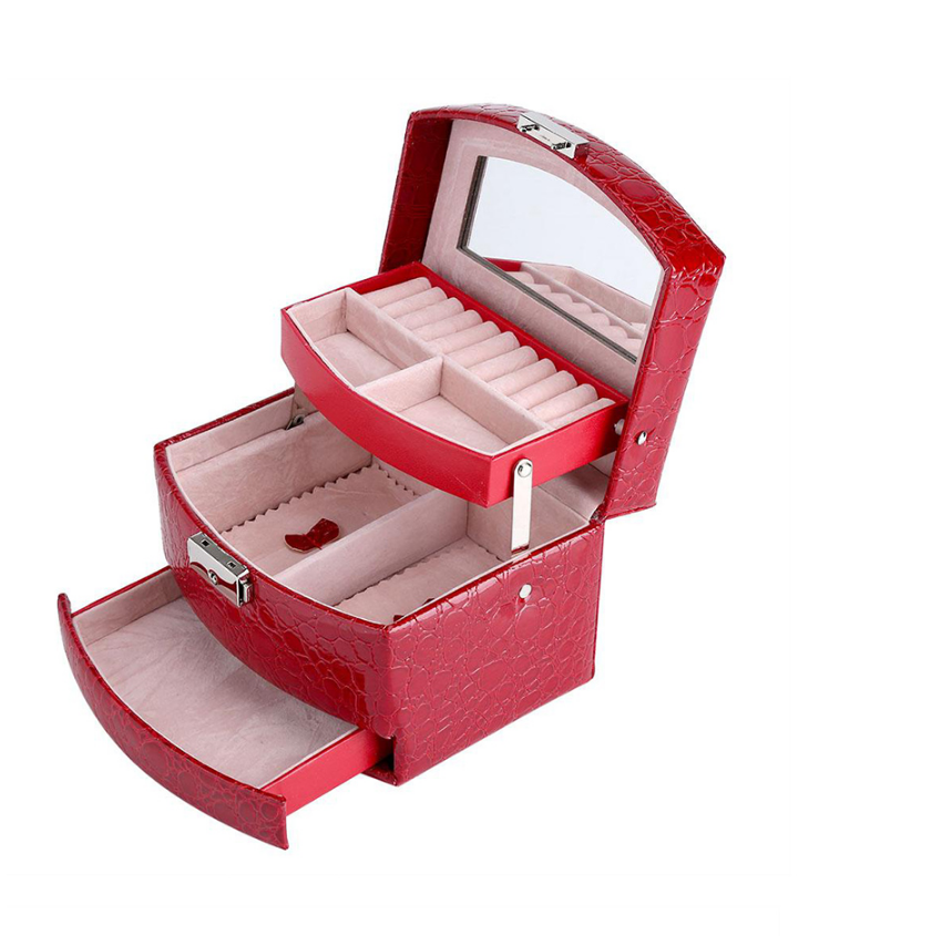 3 Layer Leather Jewelry Box & Makeup Organizer - Elegant Storage Case for Women's Cosmetics, Jewelry & Accessories | Perfect for Travel, Gifting & Home Organization