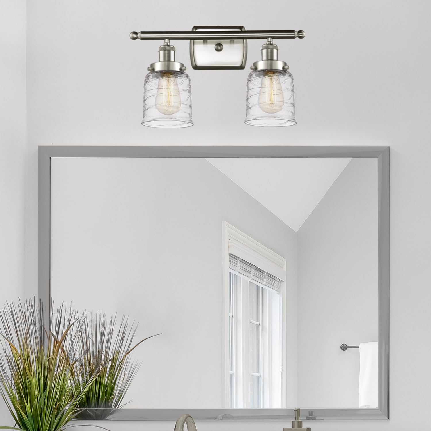 Bell 2-Light Bathroom Vanity Light Fixture in White & Polished Chrome - Modern Wall Sconce for Bathroom Mirror Lighting (916-2W-WPC-G513) - Perfect for Master Bath, Powder Room & Dressing Area Illumination