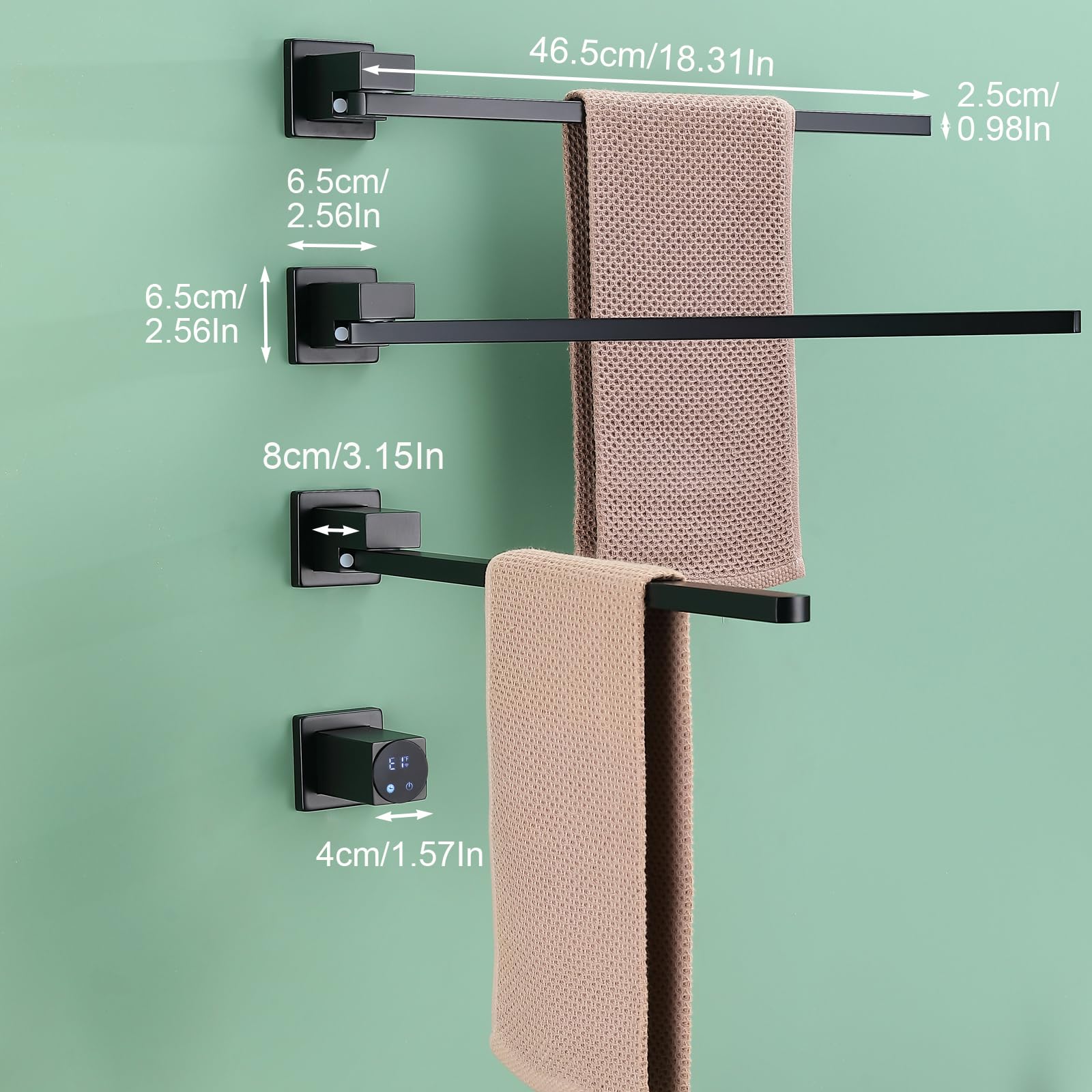 Digital Display Heated Towel Rack with WiFi Control - 180° Swivel Electric Towel Warmer with Timer (1-24H), Adjustable Temperature 115°F-145°F, 66W Concealed Bathroom Towel Rail - Perfect for Spa-Like Luxury & Quick Drying in Homes, Hotels, and Gyms