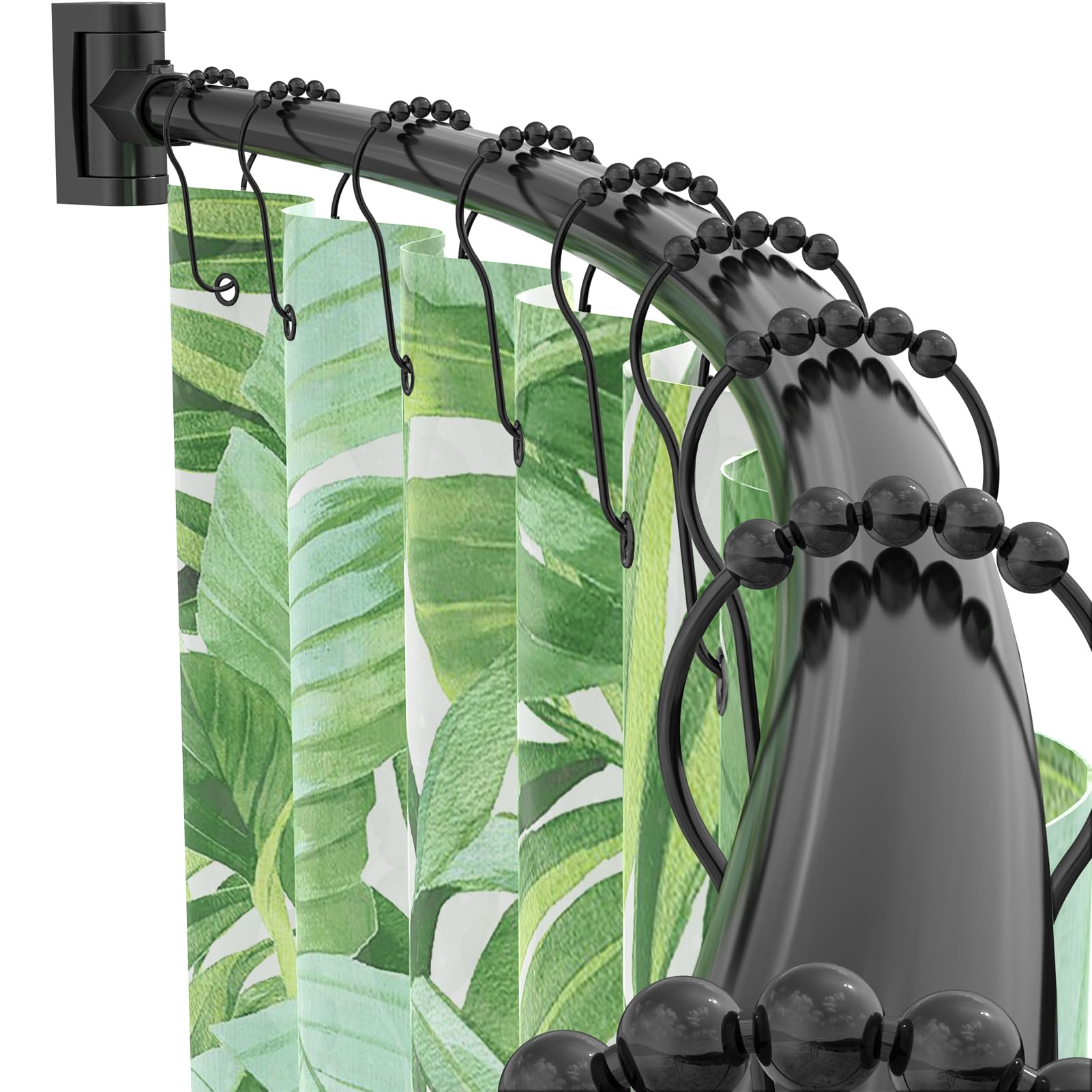 Adjustable Curved Shower Curtain Rod 38-72 Inches - Heavy Duty Metal Round Shower Rod with Rotating Brackets for Spacious Bathrooms (Black, Requires Drilling) - Perfect for Creating Extra Shower Space & Luxury Bathroom Experience