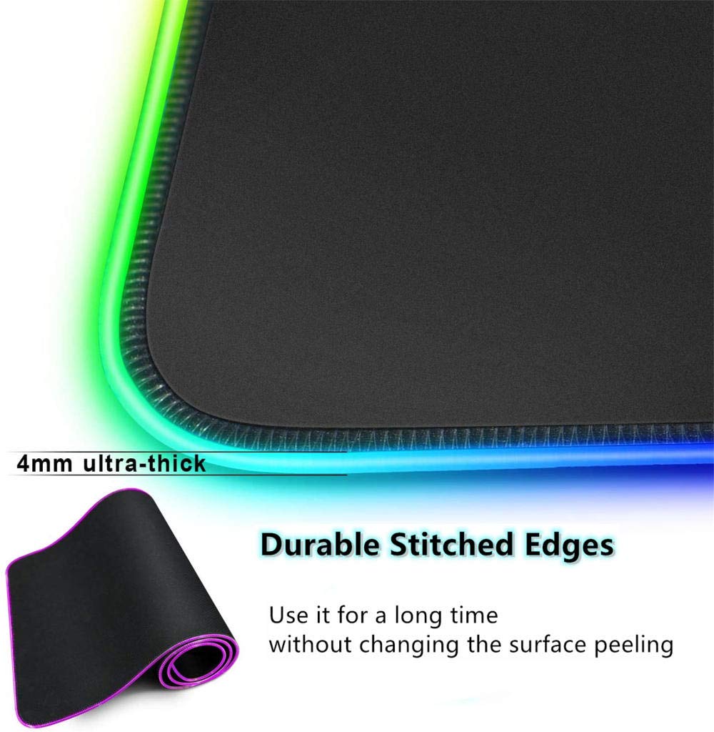 RGB Gaming Mouse Pad - XXL Large LED Mouse Mat with 14 Lighting Modes, Non-Slip Durable Stitched Edges (35.4