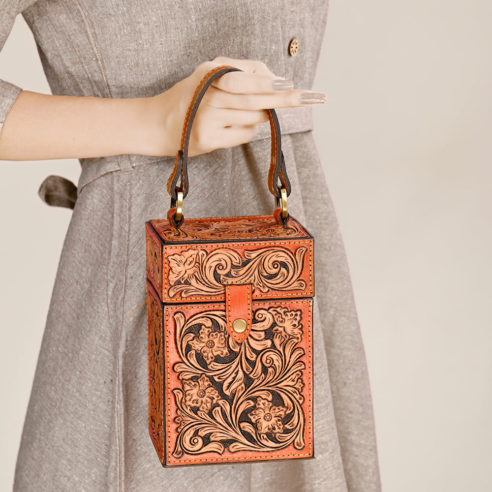ADBGA417 American Darling Genuine Leather Women's Western Handbag - Hand-Tooled Cowhide Purse for Casual Outings, Rodeo Events & Country Style Fashion
