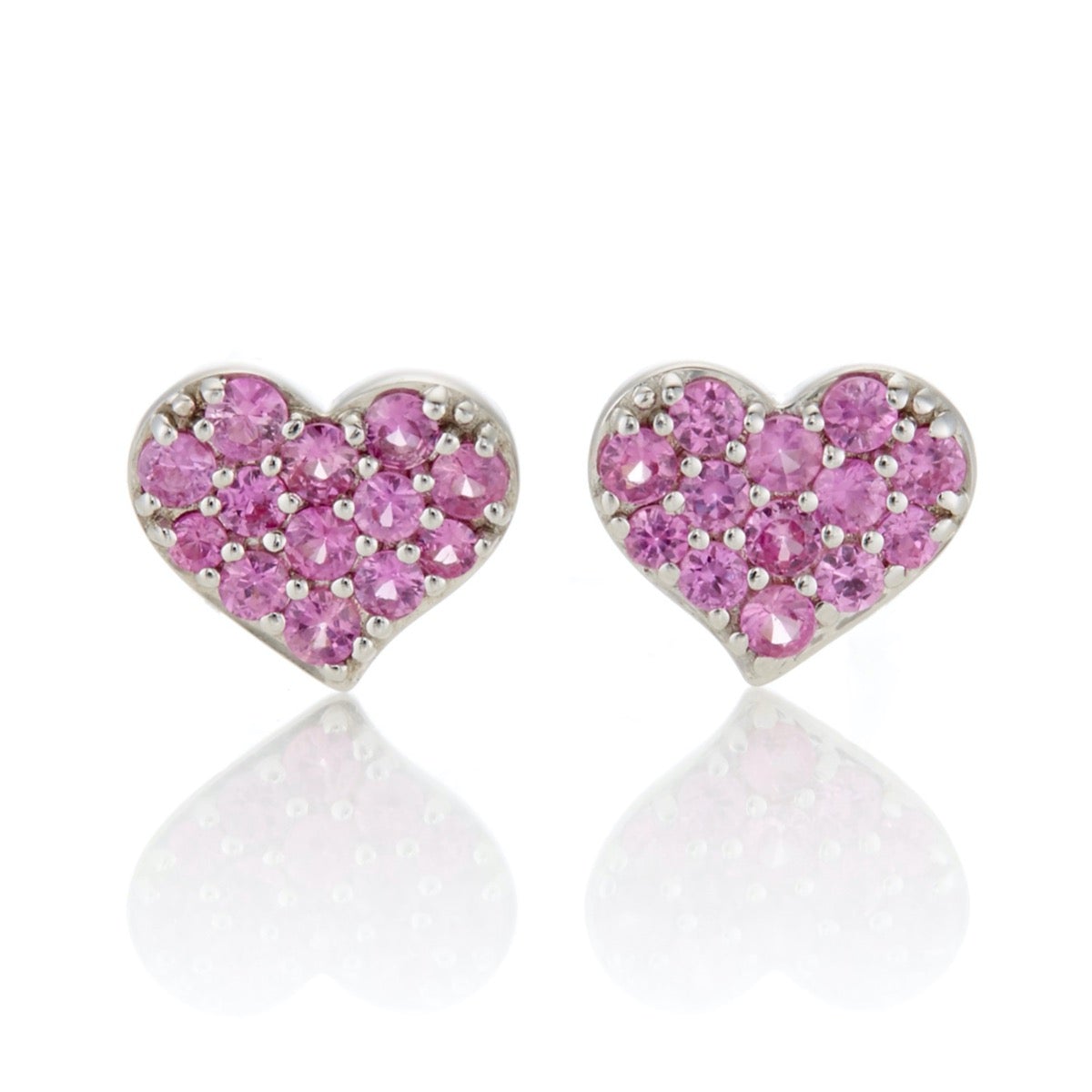 Pink Sapphire Pavé Heart Stud Earrings for Women - 14K Gold Plated Romantic Jewelry Gift for Valentine's Day, Anniversary & Special Occasions