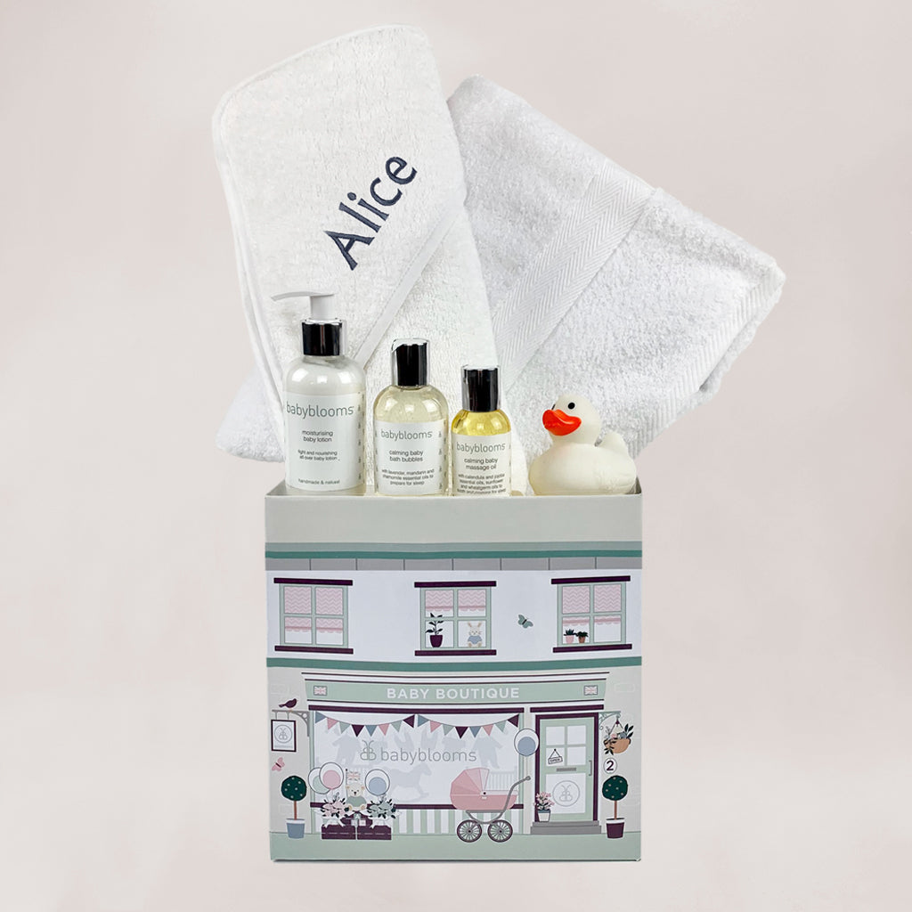 Personalized Baby Bathtime Gift Set - Soft White Cotton Bath Essentials for Newborns & Infants | Perfect Baby Shower, Birthday & New Parent Gift