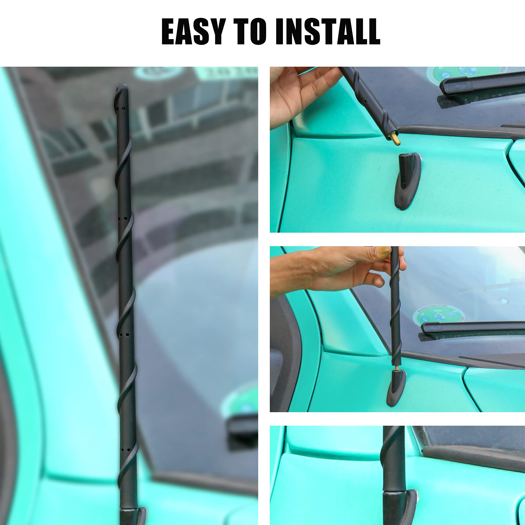KSaAuto 13 Inch Black Rubber Spiral Truck Antenna for Dodge RAM Ford F150 F250 F350 Bronco - FM AM Radio Replacement - Easy Installation - Perfect for Off-Roading & Highway Driving