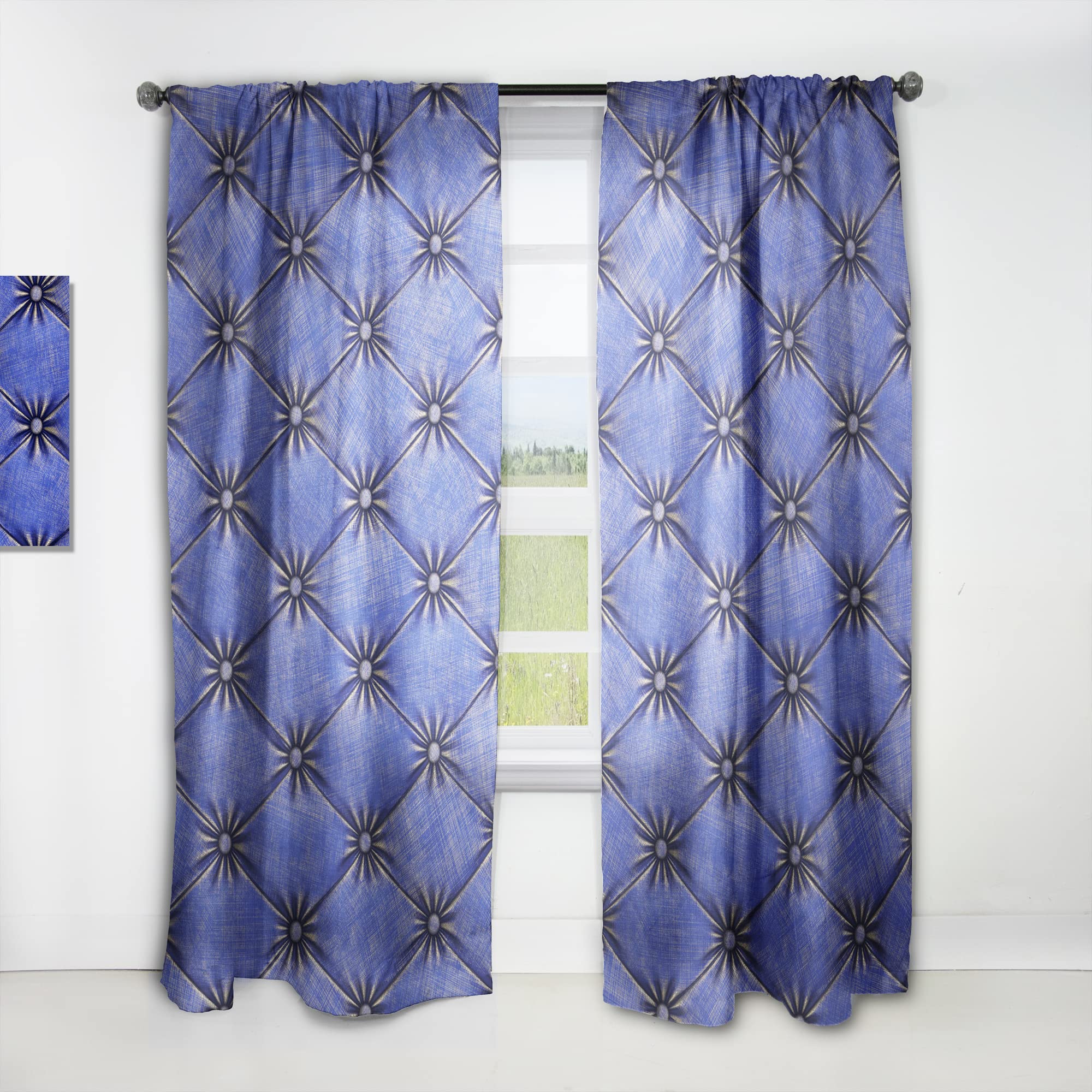 DesignQ Blue Leather Upholstery Thermal Insulated Curtains - 52x120 Single Panel for Bedroom & Living Room - Perfect for Home Decor, Noise Reduction & Light Blocking