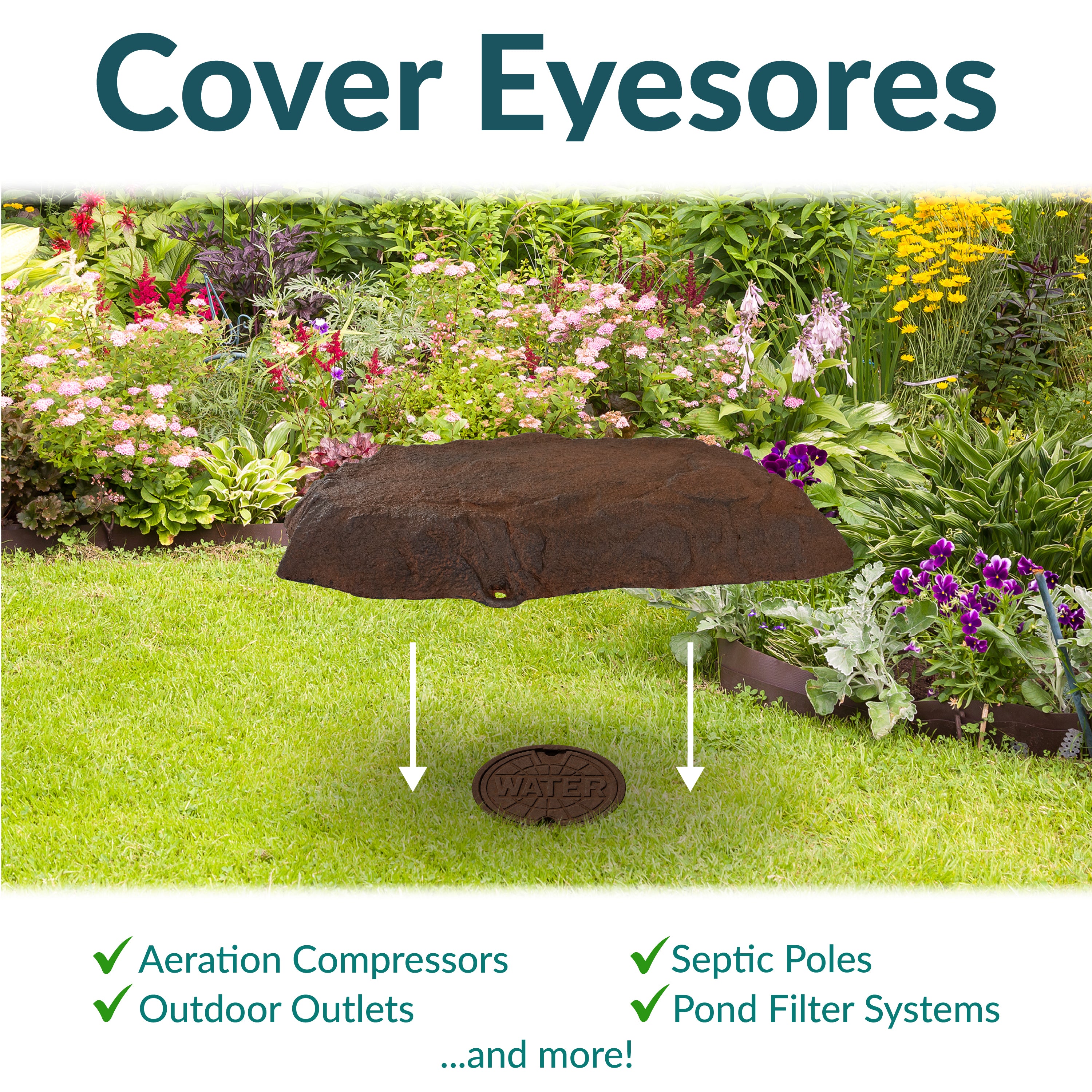 Sunnydaze Flat Artificial Landscape Rock Cover with Stakes - Durable Outdoor Decorative Rock Mat for Garden, Yard & Pool Areas - Perfect for Landscaping, Hiding Wires & Enhancing Aesthetics