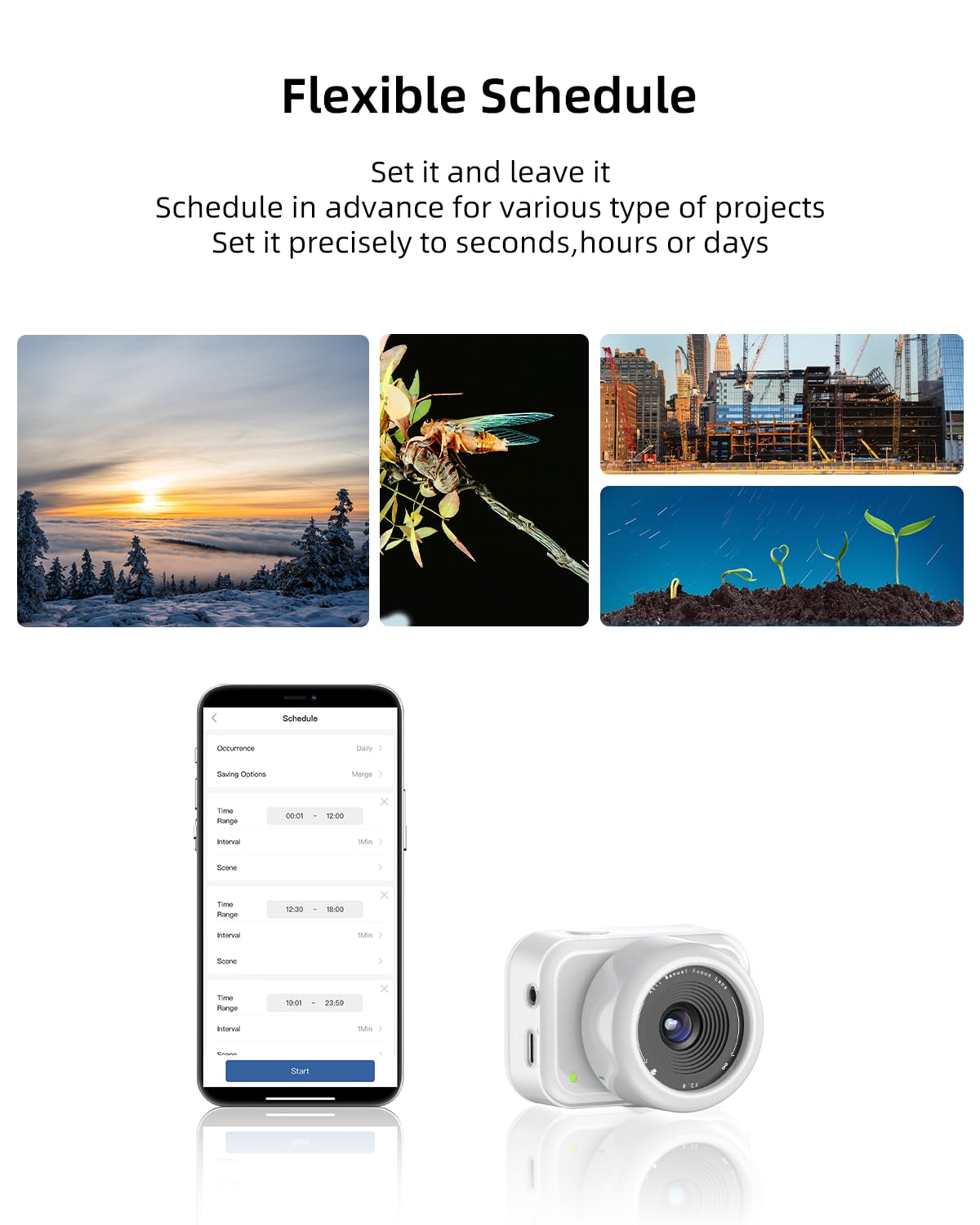 ATLI T100 Lite 1080P Time Lapse Camera with HDR & APP Control - Professional Timelapse Video Camera for Plant Growth, Indoor Construction, DIY Projects, and Creative Photography
