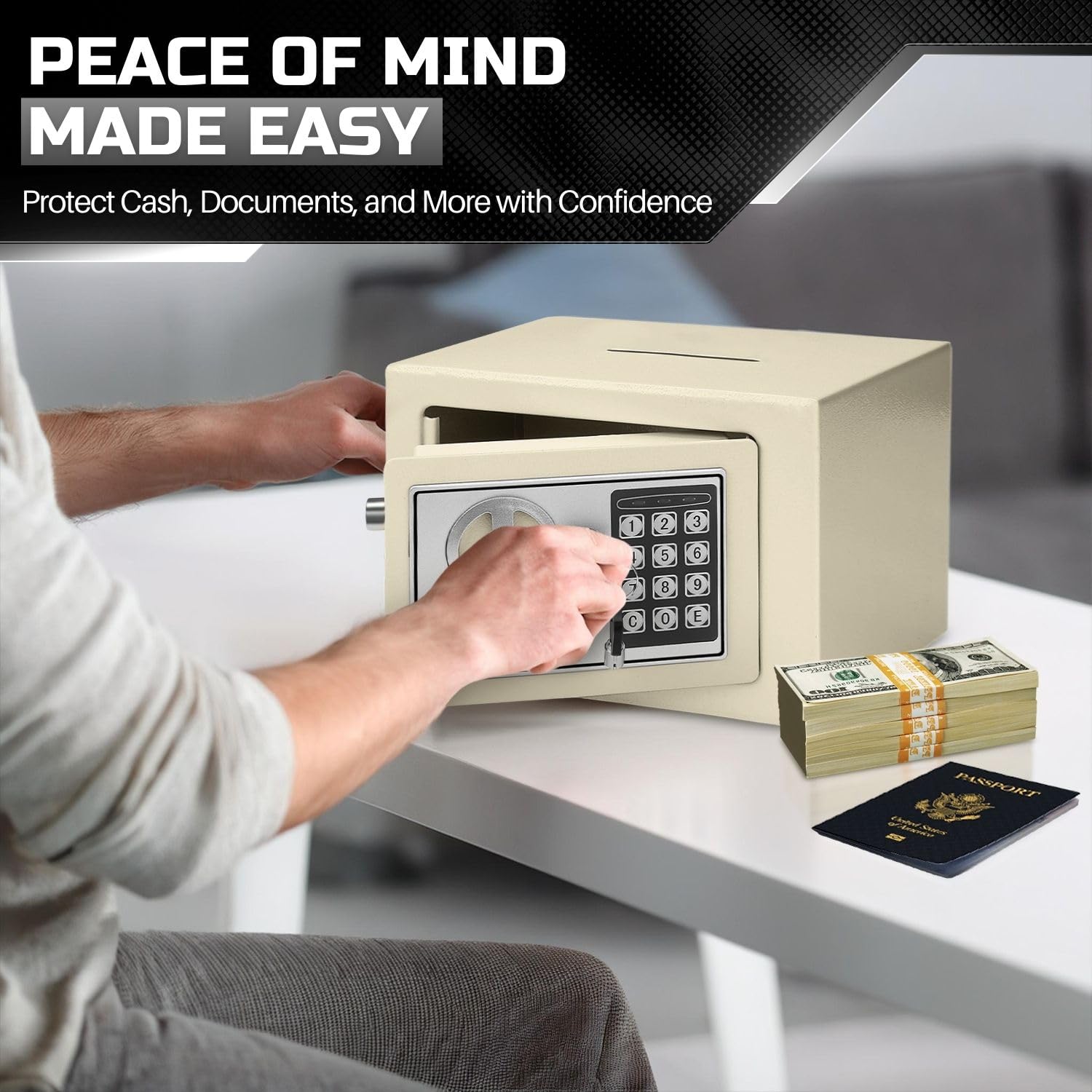 Flexzion Small Electronic Safe Box with Digital Keypad Lock - Secure Money Drop Safe for Home, Office & Cabinet Use - 12