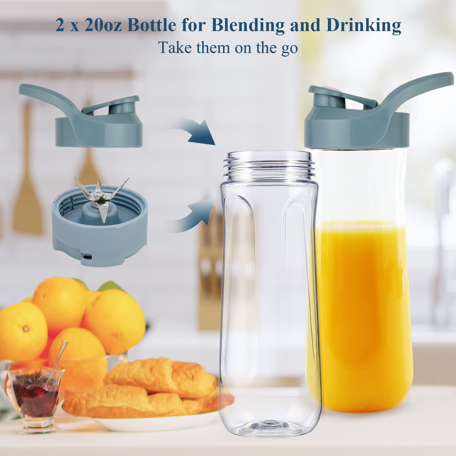 **High-Speed 6-Blade Smoothie Blender - Personal Mini Blender for Shakes, Smoothies & Food Prep - 3 Adjustable Speeds, BPA-Free, Includes 2 Travel Cups - Perfect for Kitchen, Gym & On-the-Go Blending**