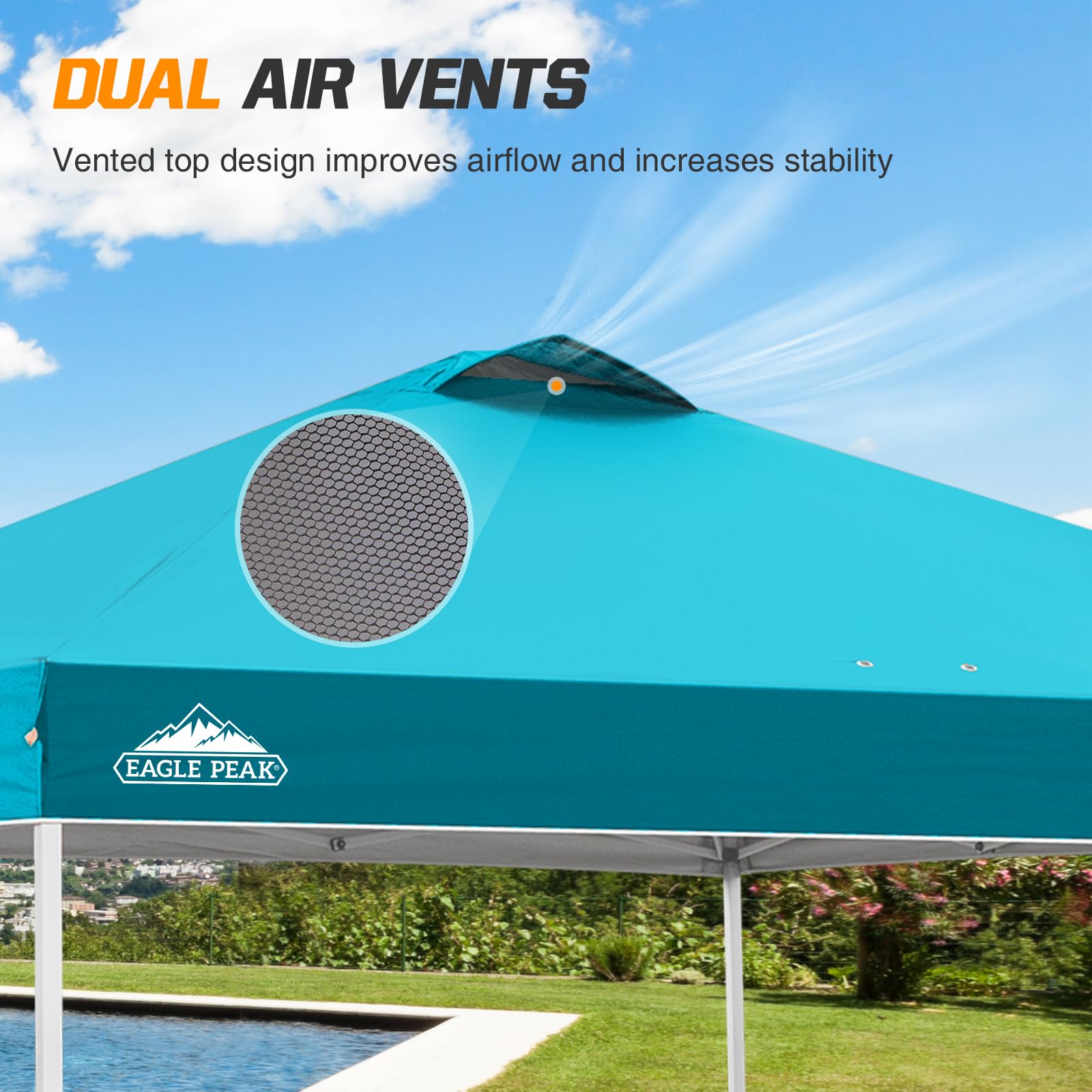 EAGLE PEAK 10x10 ft Pop Up Canopy Tent with Wheeled Carry Bag - Portable Instant Shelter for Outdoor Events, Beach, Camping & Backyard Parties - Includes 8 Stakes, 4 Ropes & 4 Weight Bags - Easy Setup 100sqft Shade in Turquoise