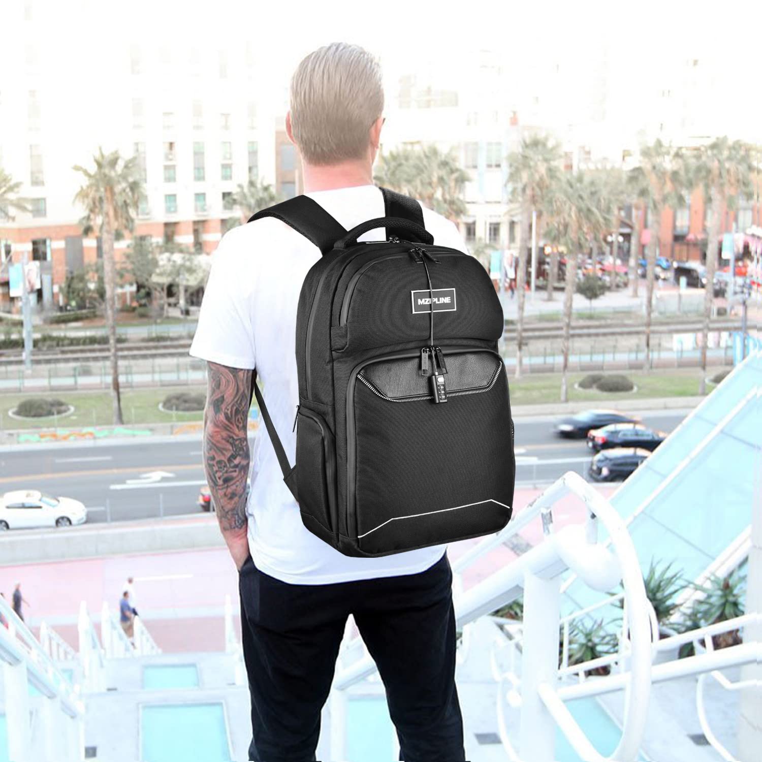 Anti-Theft Travel Laptop Backpack with Lock - Large Business Backpack for College Men & Women - Waterproof Daypack for Commuting, Work & Air Travel (Black)