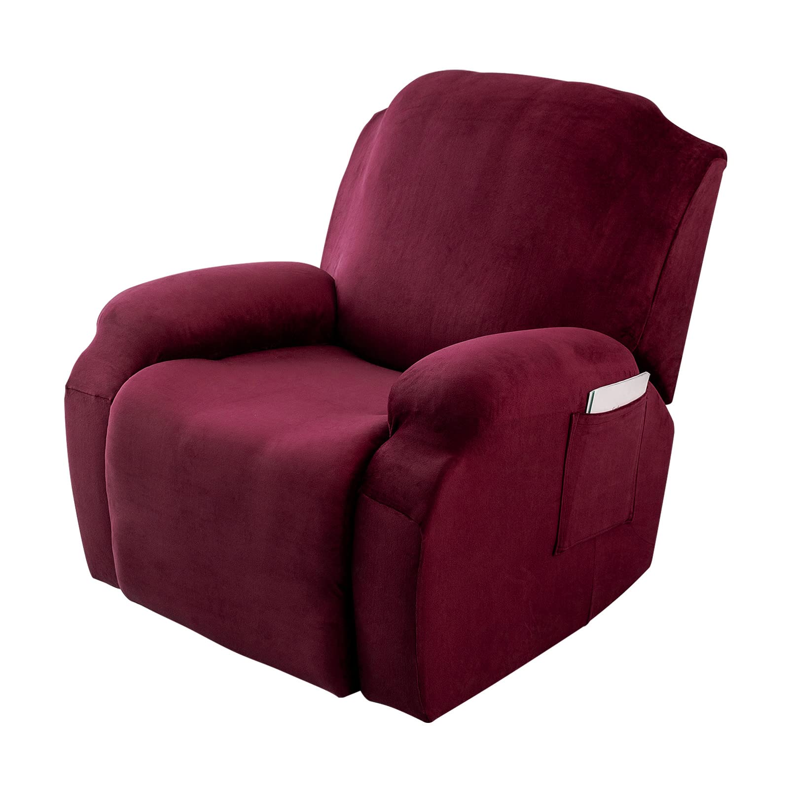 Genina 4-Piece Recliner Cover Set - Stretchable Furniture Protector for Reclining Chairs, Sofas & Couches (Wine Red) - Perfect for Living Room, Home Theater & Office Use