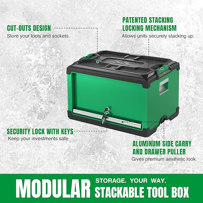 Modular Stackable Storage Tool Box with Lift-Up Sliding Door - Heavy Duty Steel Tool Organizer for Garage, Workshop & DIY Projects | Portable Tool Storage Solution for Professionals & Home Use