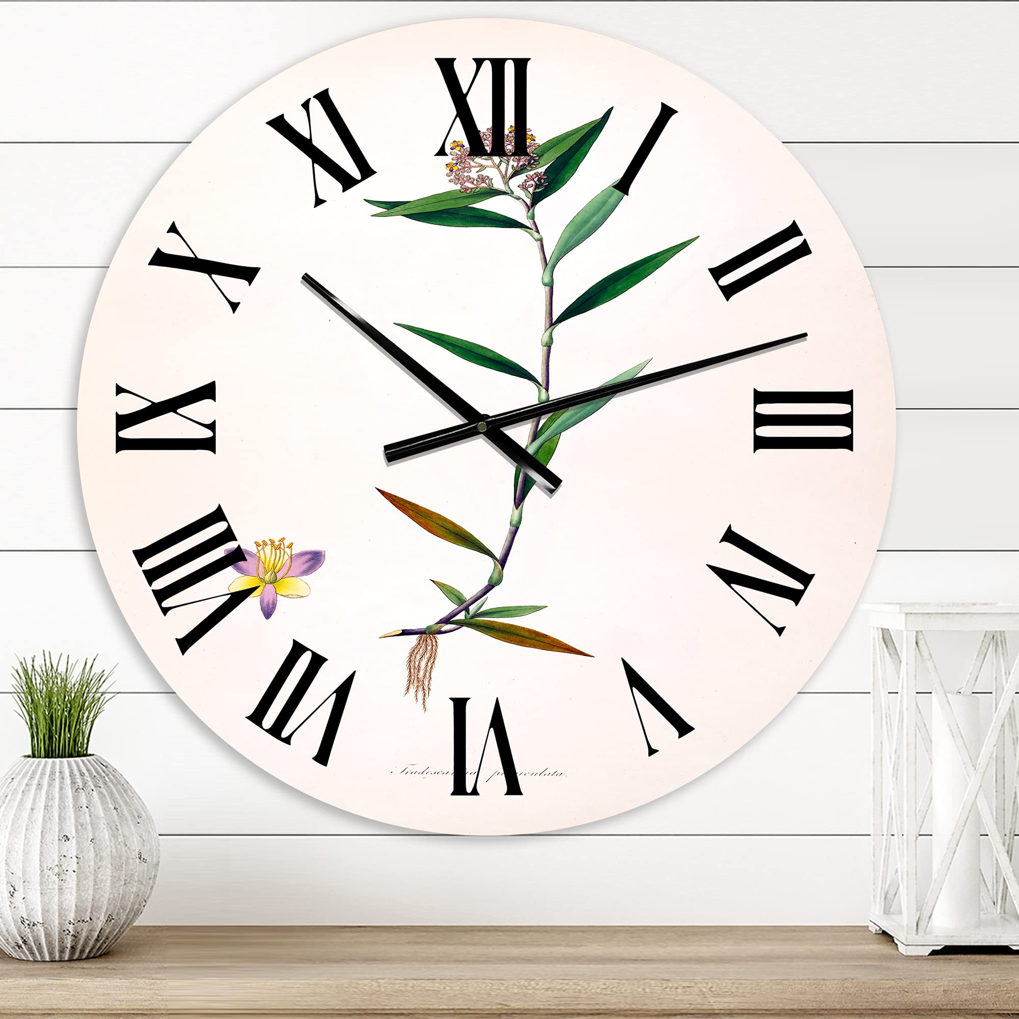 Vintage Botanicals XIX Farmhouse Wall Clock - Large Floral & Botanical Wall Decor for Living Room, Kitchen, Bedroom - Rustic Home Decor Gift Idea