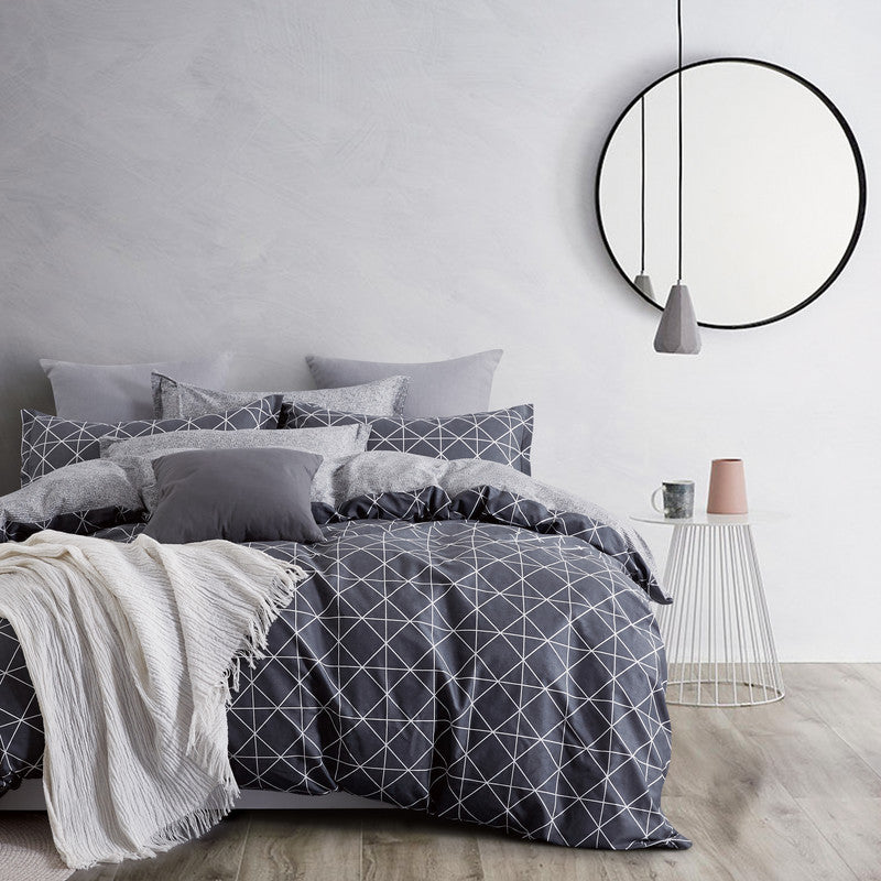 100% Cotton Reversible Quilt Cover Set - Manhattan Pattern King Size Bedding - Soft & Breathable for All Seasons - Perfect for Master Bedroom, Guest Room & Dorm Decor