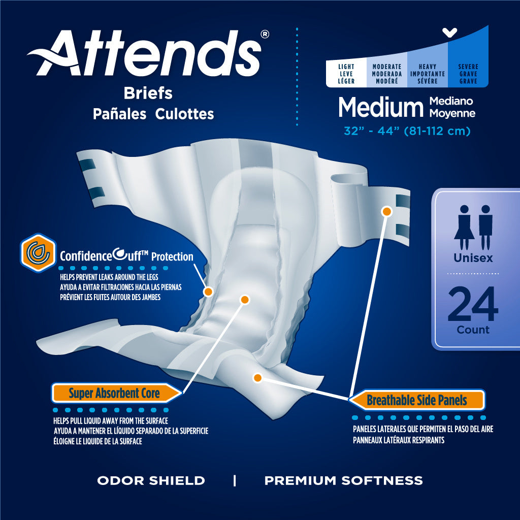 Attends DermaDry Briefs for Adults - Premium Absorbent Underwear for Incontinence Protection (Various Sizes) | Ideal for Overnight Use, Travel & Active Lifestyles