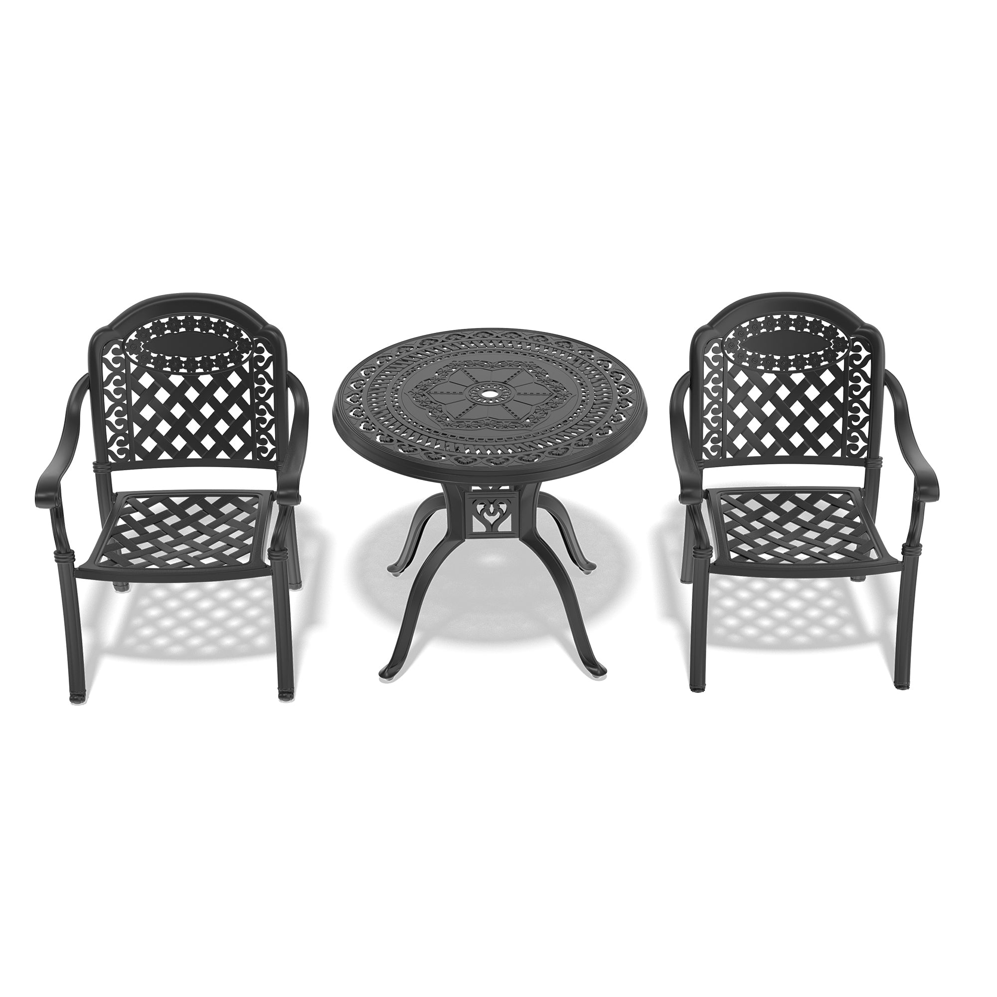 3-Piece Cast Aluminum Patio Furniture Set with Cushions (Random Colors) - Outdoor Dining & Lounge Set for Garden, Poolside, and Backyard Relaxation