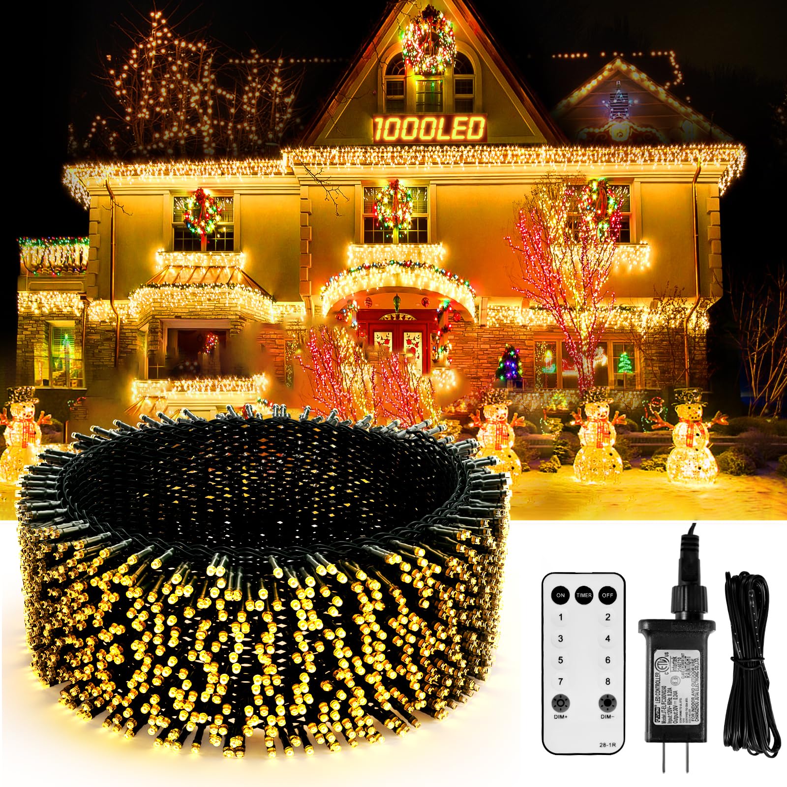 1000 LED 394 FT Christmas Lights Outdoor, Warm White Twinkle Star String Lights with 8 Modes, Timer & RF Remote - Perfect for Christmas Tree, House Decor, Yard, Camping, and Festival Party Lighting