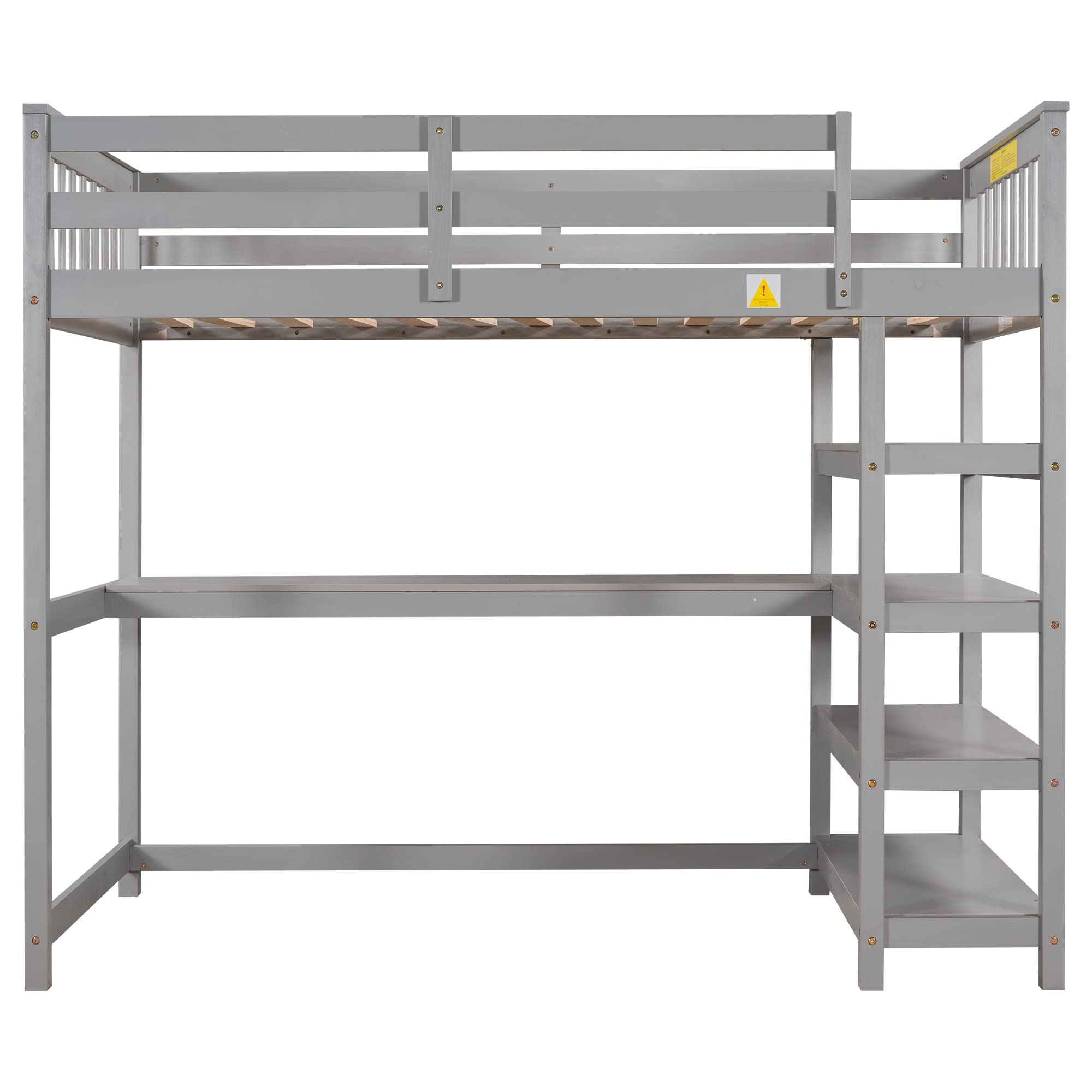 SOFTSEA Twin Loft Bed with Desk & Storage Shelves - Sturdy Wood Frame High Loft Bed for Kids & Teens - Perfect for Small Bedrooms, Dorms & Space-Saving Kids Rooms