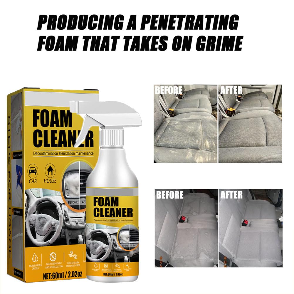 LONGLUAN Multi-Purpose Foam Cleaner for Car Interior & Exterior - Heavy Duty Degreaser for Seats, Dashboard, Tires (2 Pack) - Perfect for Auto Detailing, Home Cleaning & Outdoor Gear Maintenance