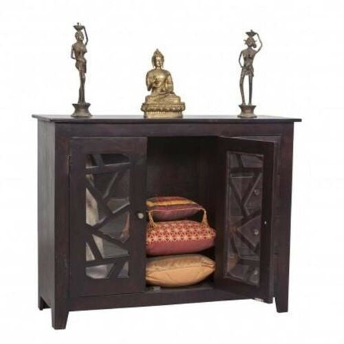 French Style Arched Glass Door Sideboard Cabinet - 1.3m Brown Wood Buffet Console Table for Dining Room, Living Room & Entryway Storage