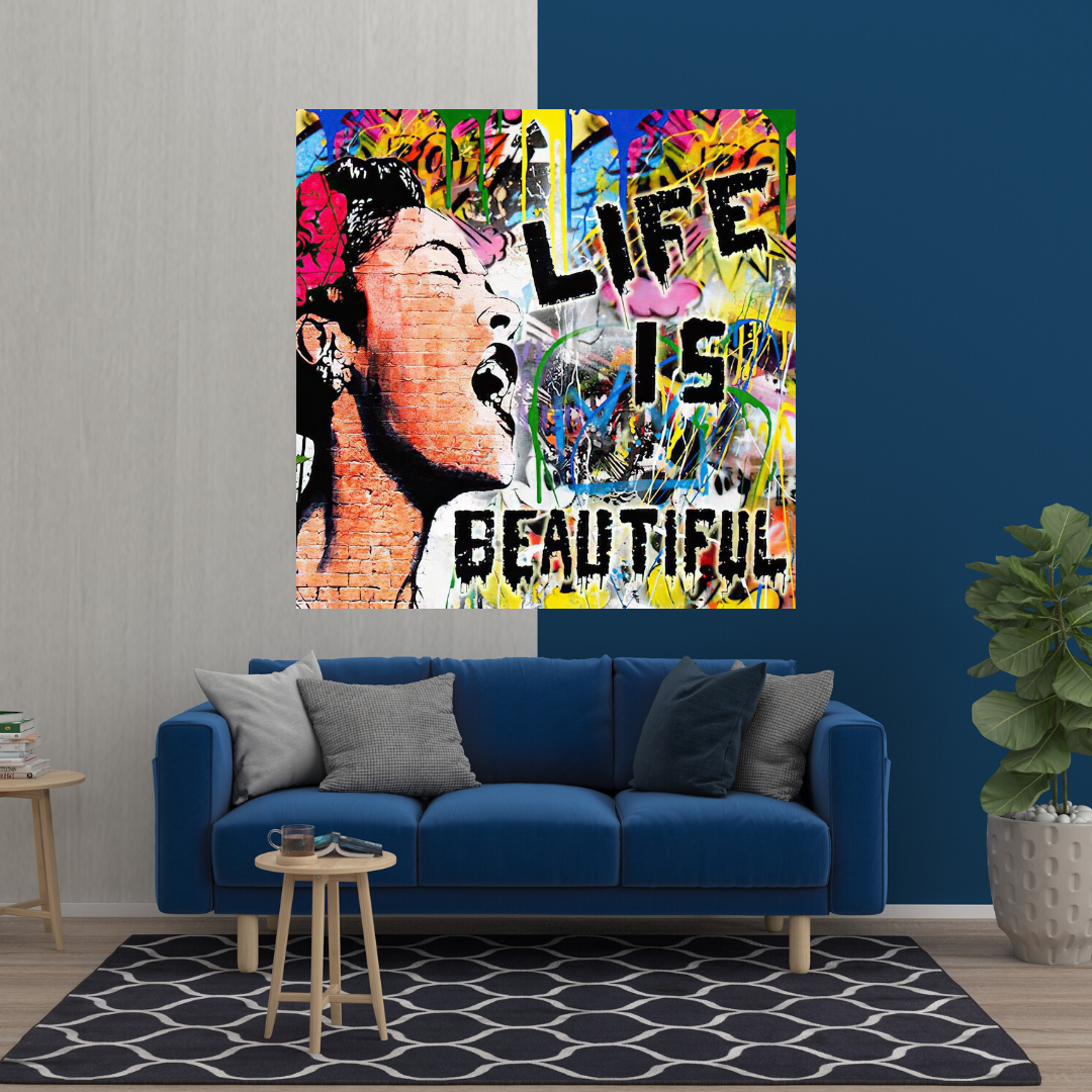 Banksy Life is Beautiful Art Print - Unique Street Art Wall Decor for Home & Office - Perfect Gift for Art Lovers & Urban Culture Enthusiasts