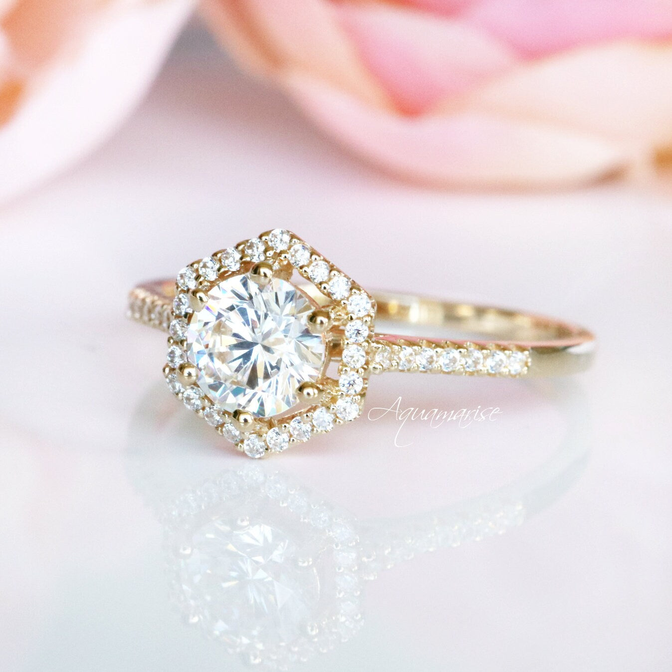 Hexagon Moissanite Engagement Ring for Women - 10K/14K/18K Solid Yellow Gold Wedding Band - Perfect for Proposals, Anniversaries & Bridal Jewelry