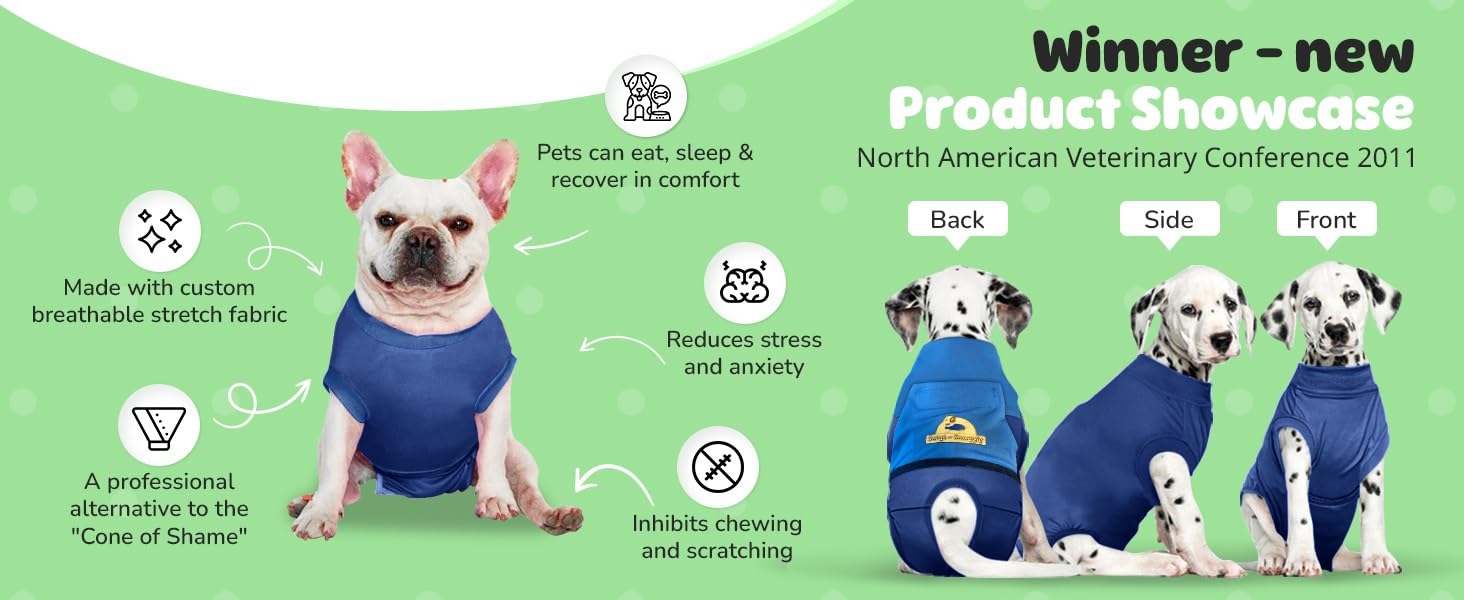 SurgiSnuggly Dog Surgery Recovery Suit - Post-Surgical Onesie for Spayed Female & Neutered Male Dogs | Cone Alternative | Sizes S/M/L/XL/XXL | Comfortable Bodysuit for Wound Protection & Healing | Perfect for Post-Op Care, Home Recovery & Vet Visits