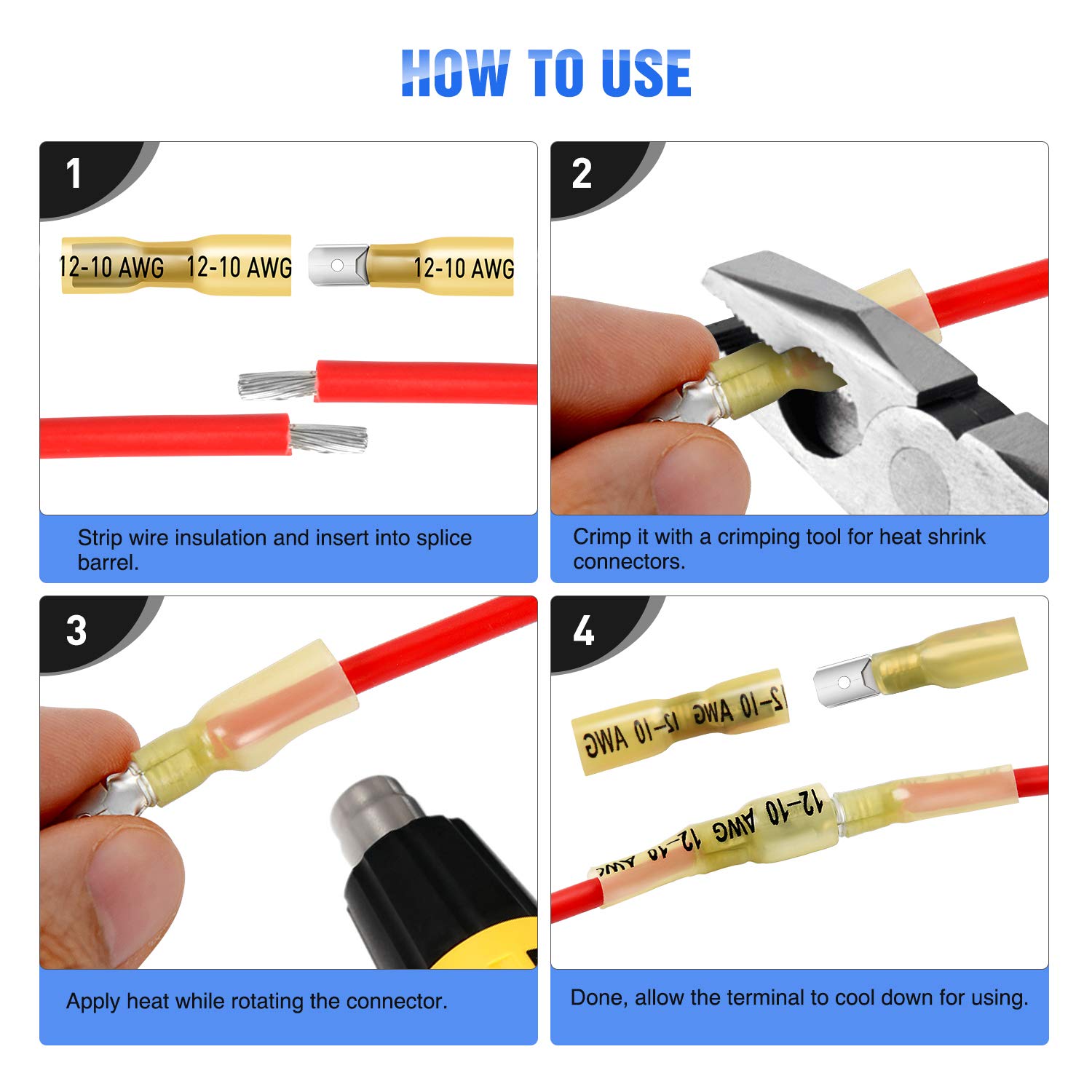 Nilight 250 PCS Heat Shrink Spade Connectors - Quick Disconnect Electrical Terminals, Fully Insulated Male & Female Wire Connectors with 2 Year Warranty | Ideal for Automotive, Marine & Home Electrical Wiring Projects