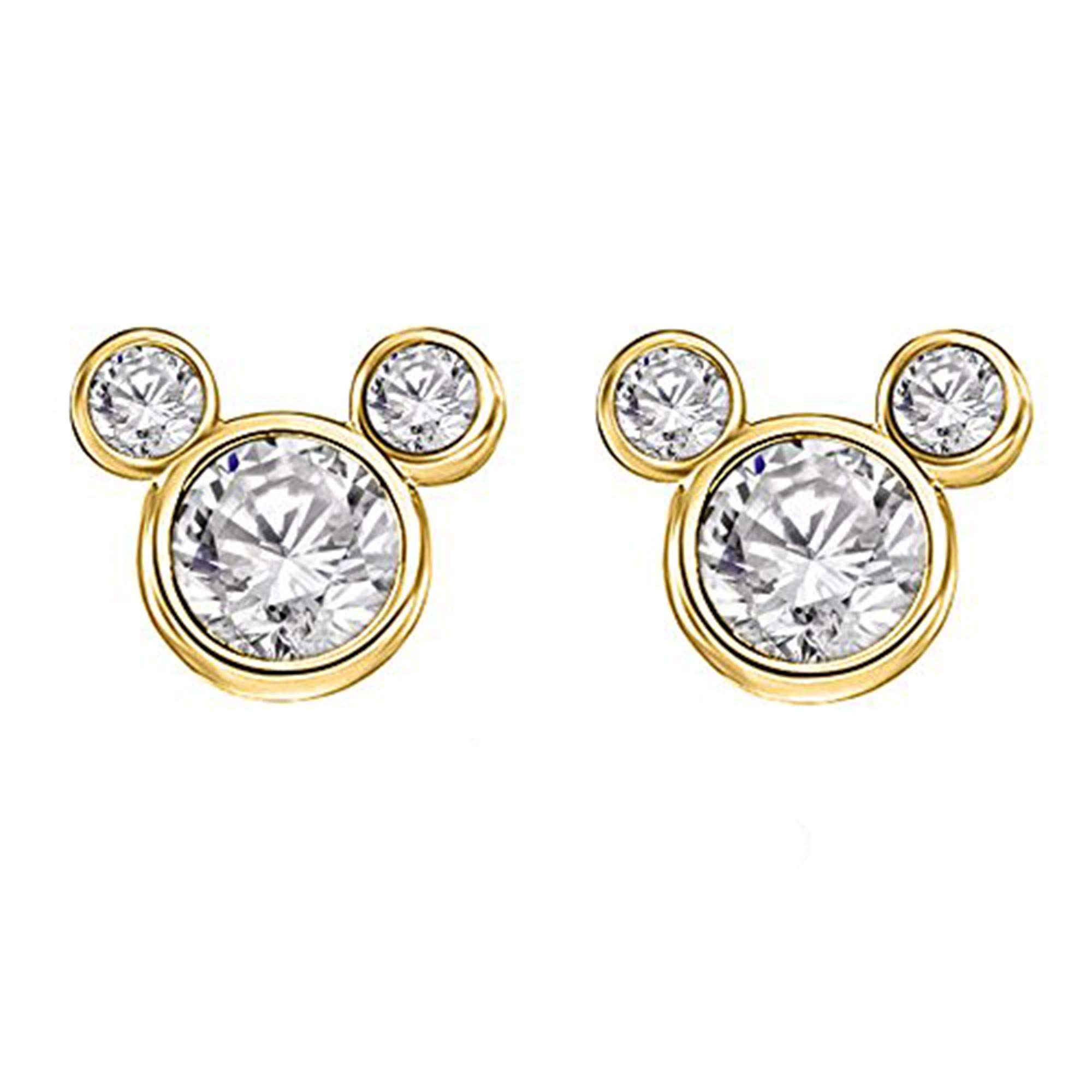 14K Yellow Gold Plated Silver Mickey Mouse Stud Earrings for Women - 2.50 Ct Cubic Zirconia - Disney Jewelry Gift for Her - Perfect for Disney Fans, Birthday & Anniversary Gifts