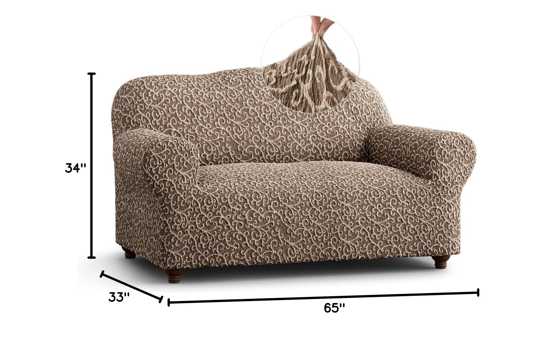 PAULATO BY GA.I.CO. Stretch Loveseat Slipcover - Oversized Chair Cover, Sofa Protector - Washable Jacquard 3D Fabric - Brown Arabesco Design - Perfect for Living Room, Apartment & Home Decor