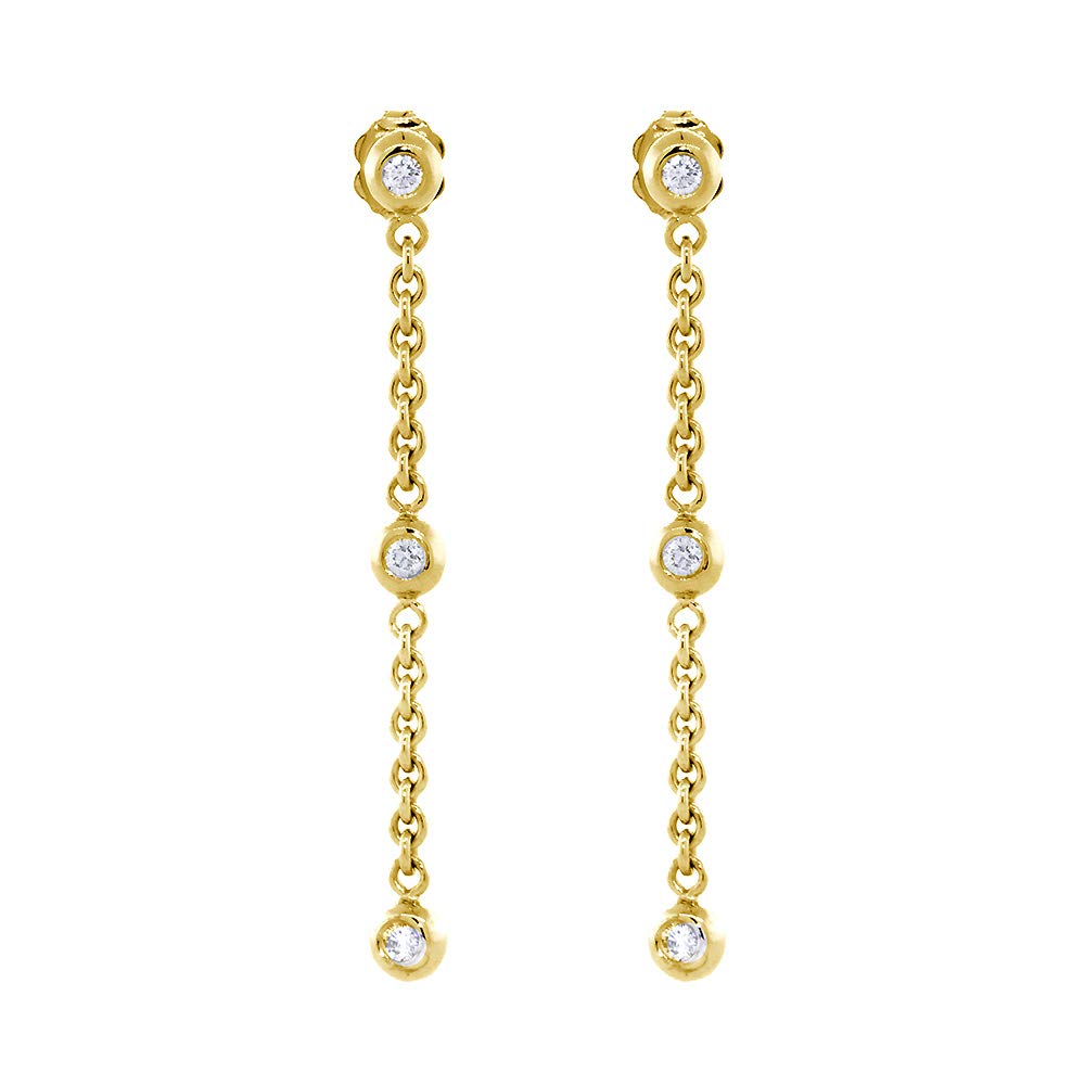 14K White Gold Diamond Bead and Rolo Chain Earrings - 0.46CT, 1.75 Inches (3 Beads Each) | Elegant Everyday Jewelry for Women, Perfect for Work, Date Night & Special Occasions