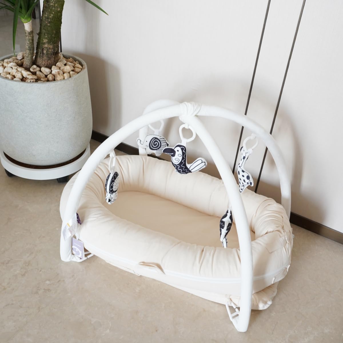 Premium Baby Lounger & Infant Nest - 100% Cotton Portable Travel Bed for Newborns 0-12 Months | Soft & Breathable Crib Cover for Boys & Girls | Perfect for Nursery, Travel & On-the-Go Parenting (Creamy White)