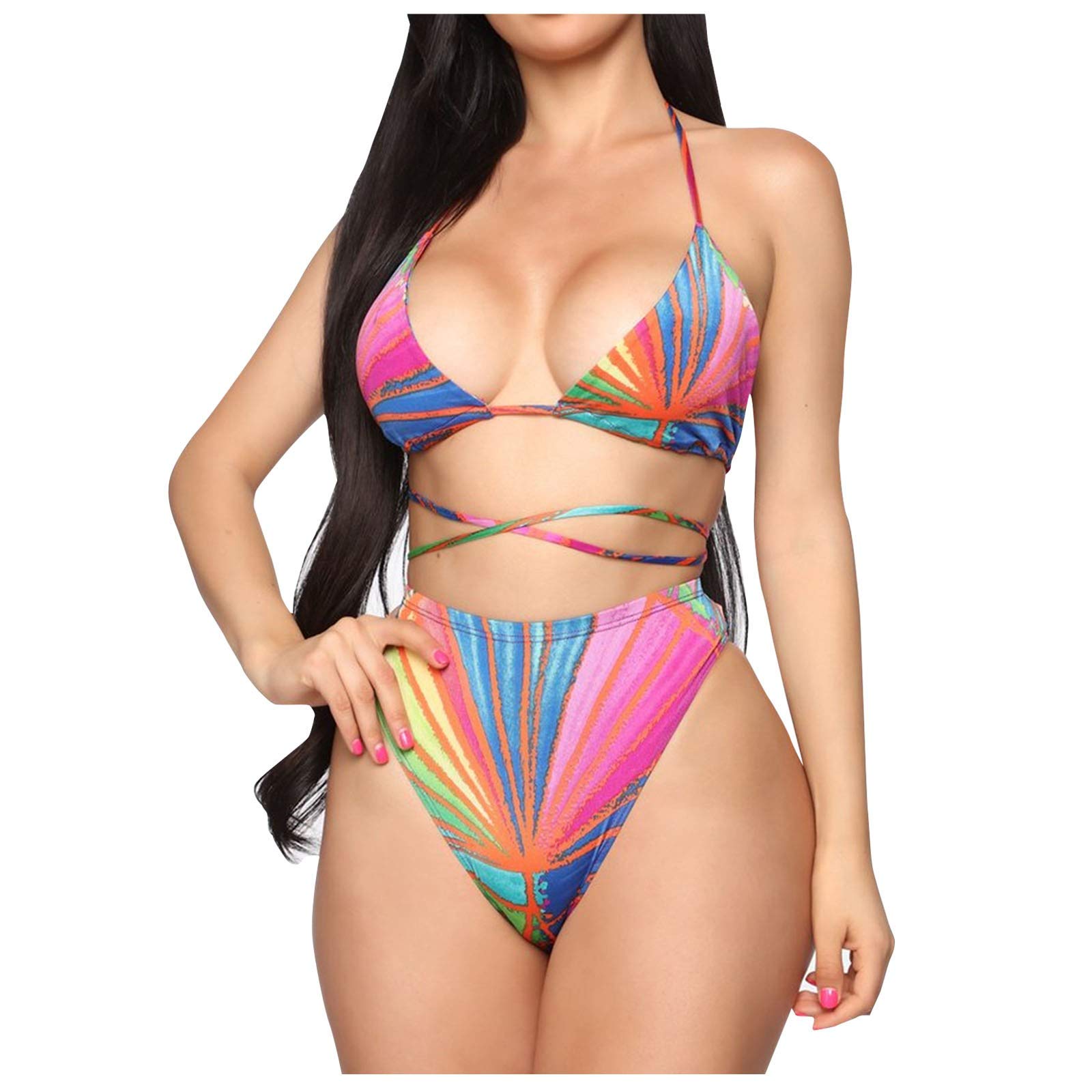 JUNGE Women's Two Piece Bandeau Bikini Set - Sexy Swimwear Bathing Suits for Beach, Pool & Vacation | High Waist Swimsuits with Cover Up Outfit