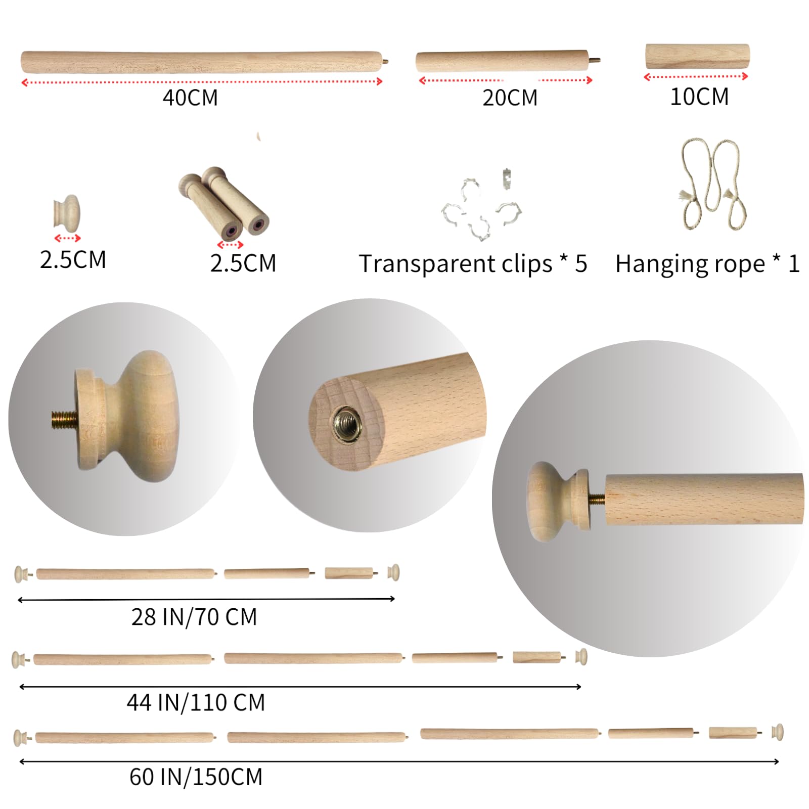 Adjustable Wooden Tapestry Hanging Rod 48-60 Inch - Telescopic Wall Hanger for Tapestries, Rugs & Decor - Perfect for Bedroom, Living Room & Dorm Room Decorations