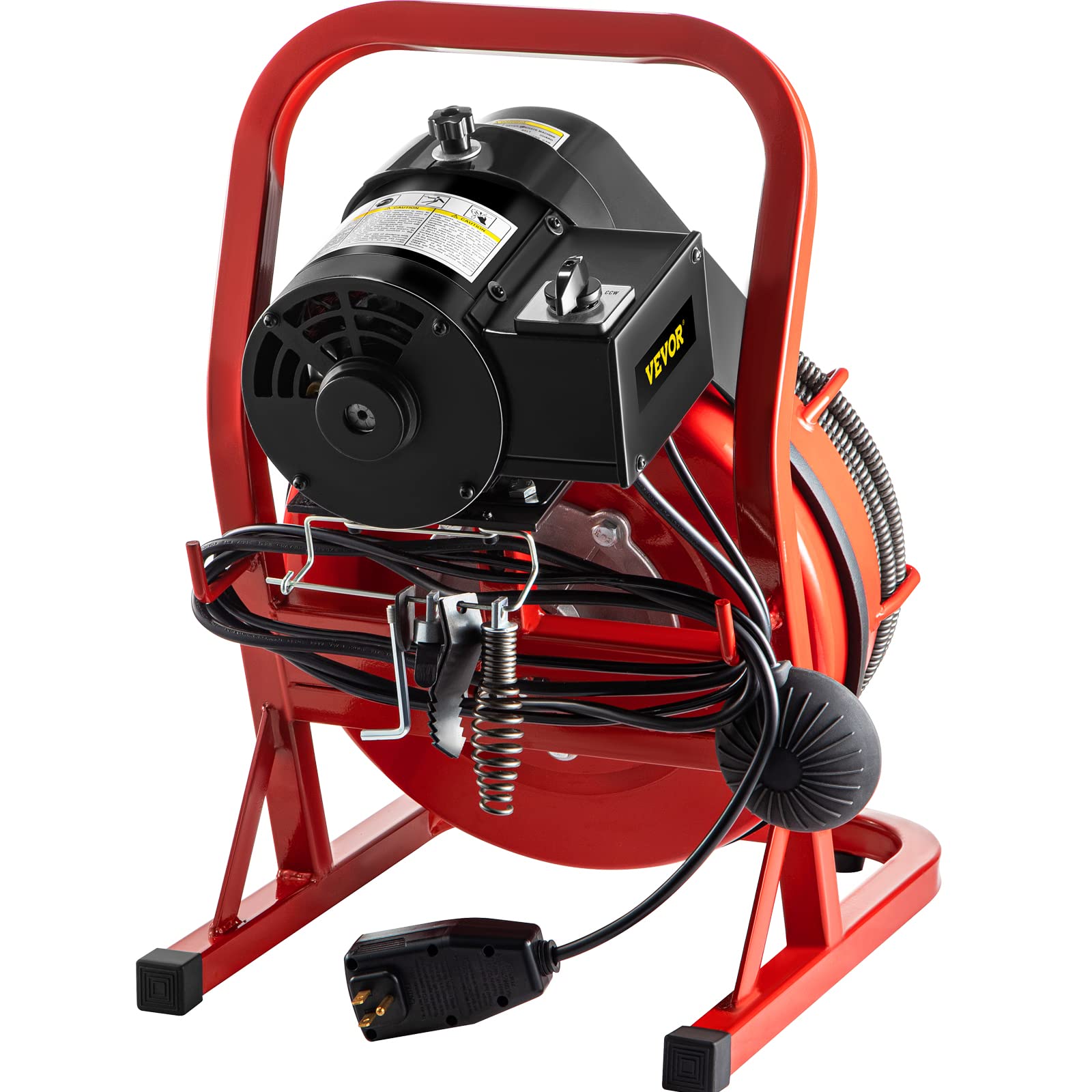 VEVOR Electric Drain Cleaner Machine - 75 Ft x 3/8 Inch Drain Snake for 1-4 Inch Pipes, Portable Plumbing Tool with 4 Cutters | Clog Remover for Kitchen Sink, Shower, Bathtub & Toilet Drain Cleaning