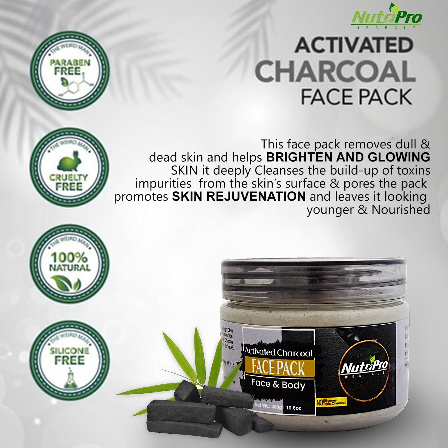 NutriPro Charcoal Face Mask 300gm - Deep Cleansing, Detoxifying & Skin Revitalizing Treatment for All Skin Types | Purifies, Rejuvenates & Brightens Dull Skin | Perfect for Daily Skincare Routine & Spa Nights