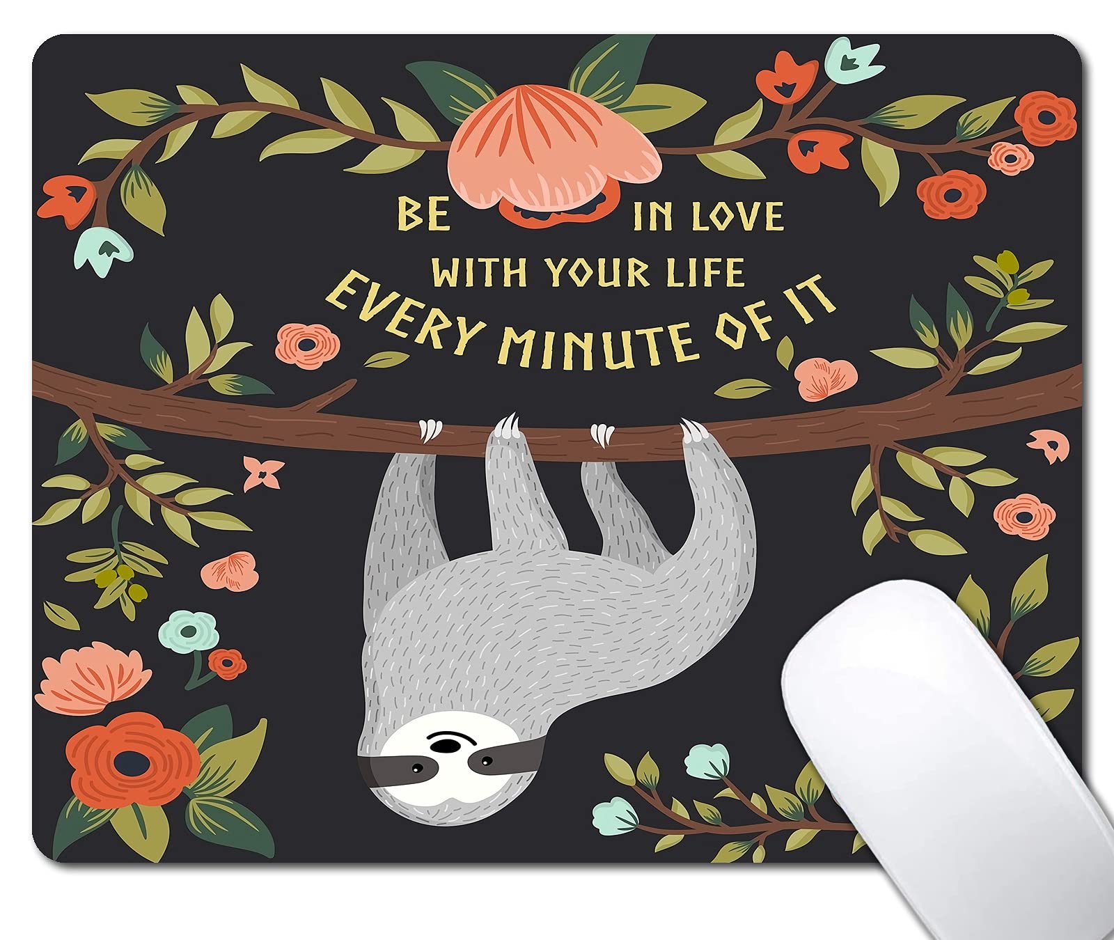 Sloth Handstand Inspirational Quotes Mouse Pad - Non-Slip Rubber Base Wireless Mousepad for Laptop & Computer (Perfect for Office, Gaming & Home Workspace)